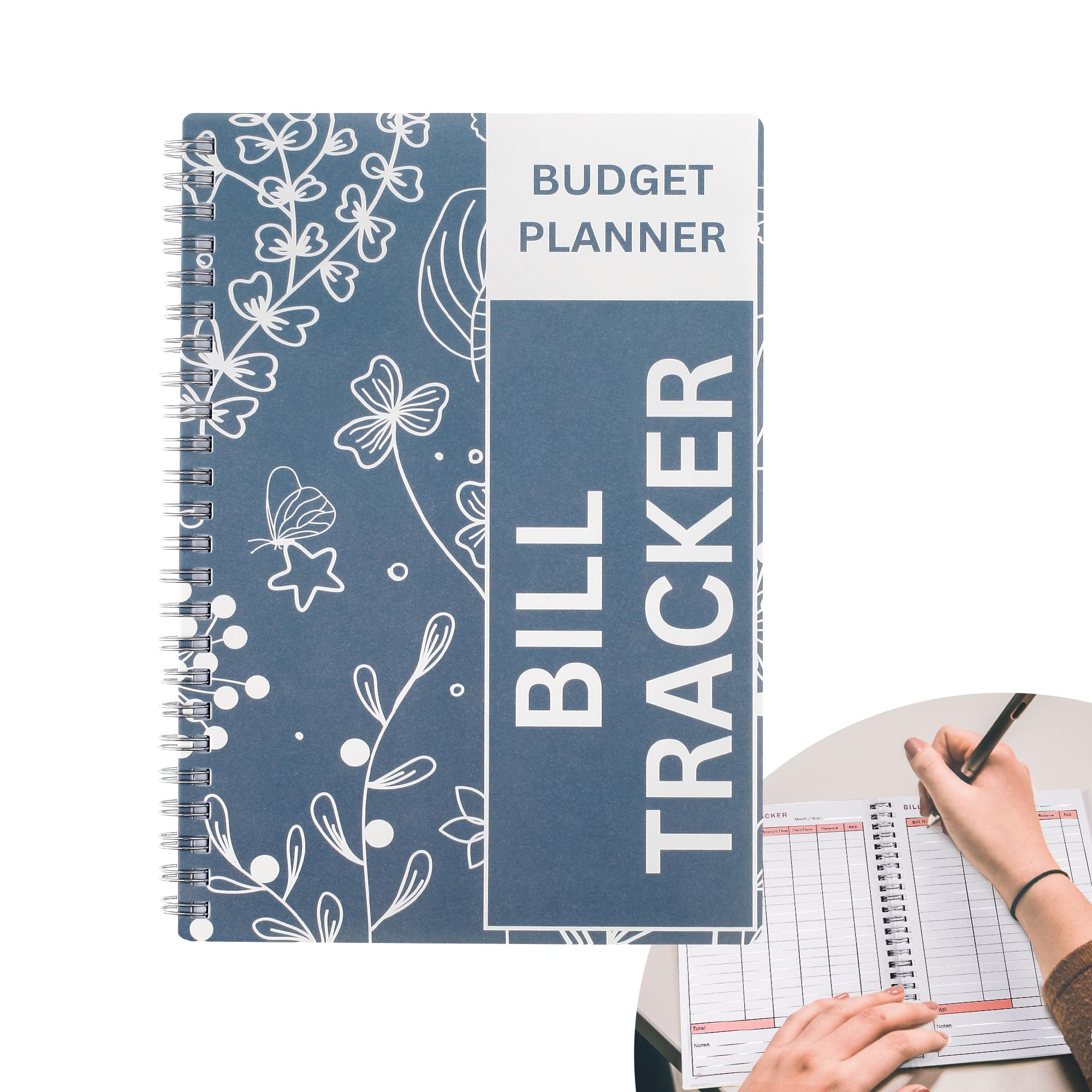 Spiral Bill Payment Tracker Notebook - Financial Organizer for Home Budgeting (Blue Blossom) - Perfect for Monthly Bill Management