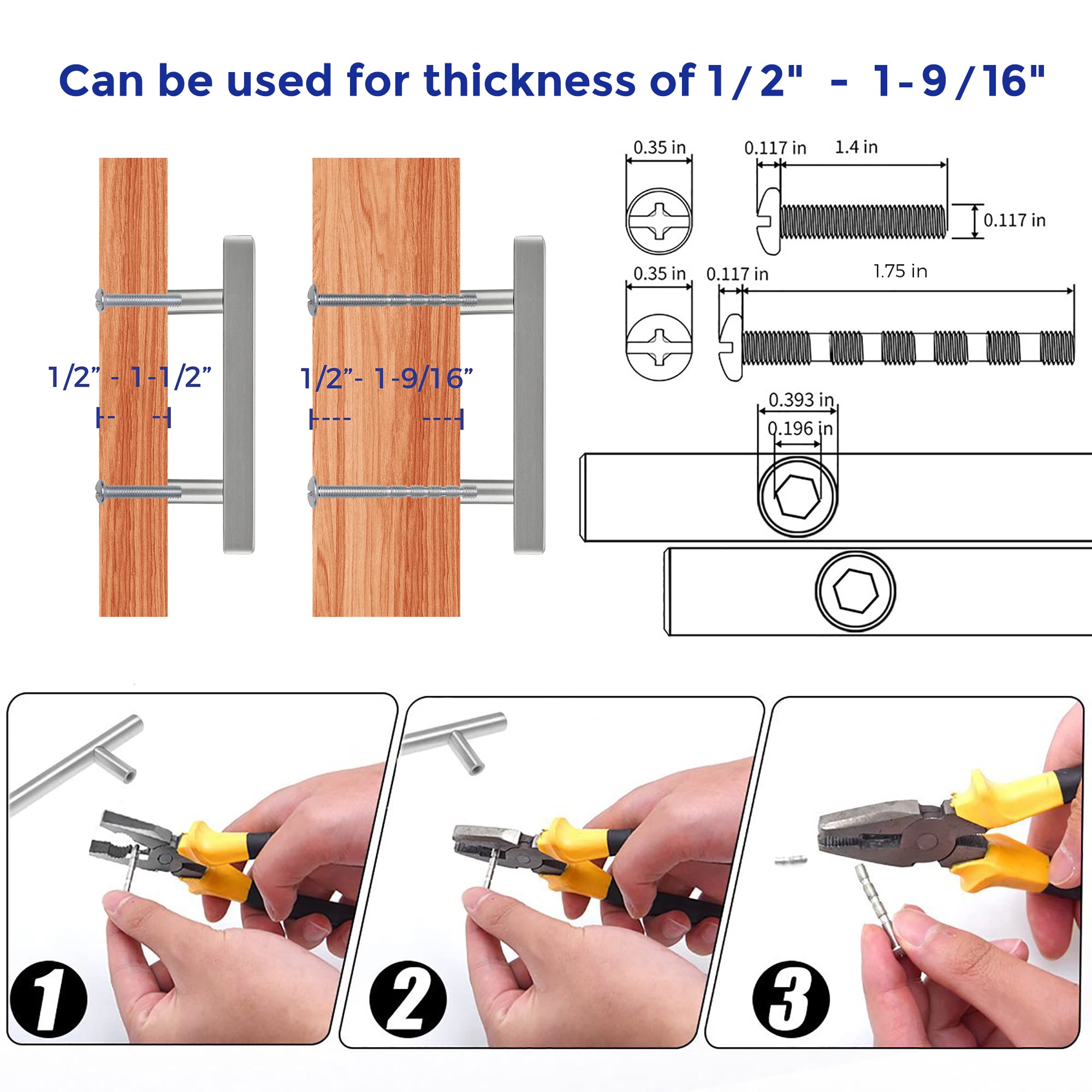 20 Pack Brushed Nickel Square Cabinet Pulls - 3 Inch Kitchen Cabinet Handles, Stainless Steel Drawer Pulls with 5 Inch Overall Length & Mounting Template - Perfect for Modern Kitchen & Bathroom Renovation