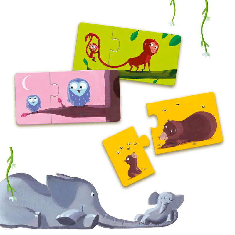 Duo Mum and Baby 24-Piece Toddler Puzzle Set by Djeco - Educational Wooden Animal Matching Game for Early Learning & Parent-Child Bonding