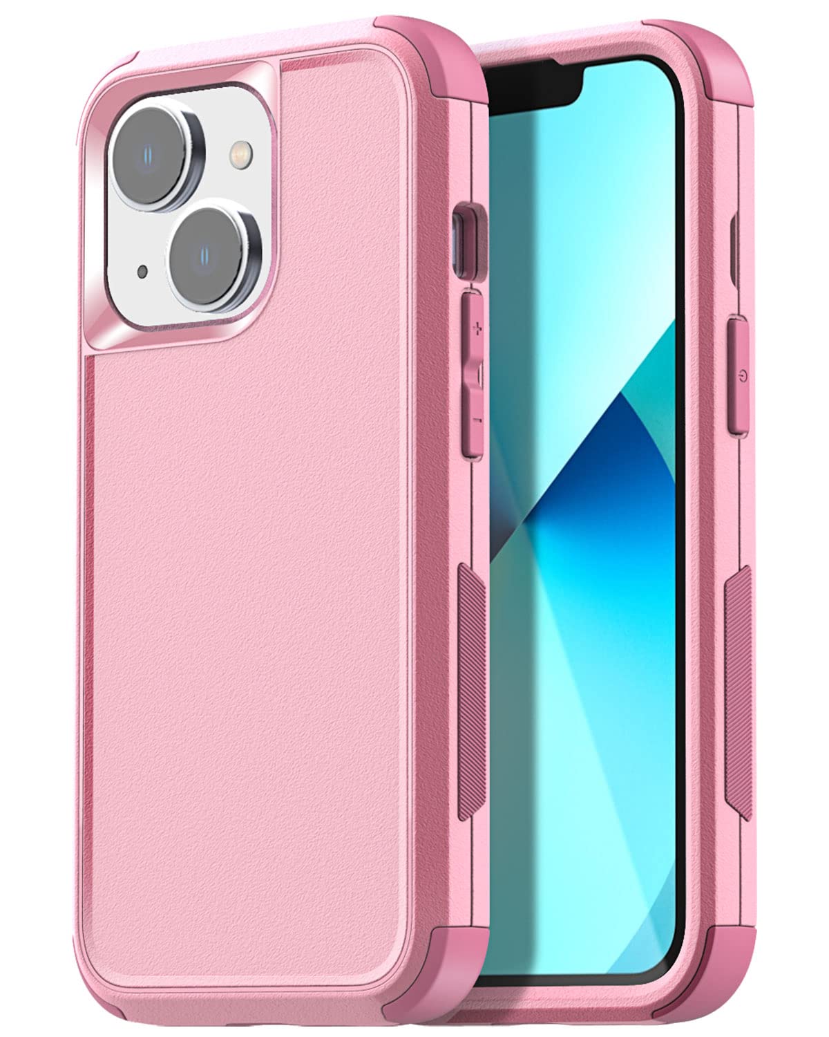 AICase Heavy Duty 3-Layer Rugged Case for iPhone 13 & iPhone 14 - Military Grade Drop Proof, Shockproof, Dustproof Protection - Pink - Perfect for Outdoor Adventures, Construction Work & Extreme Sports