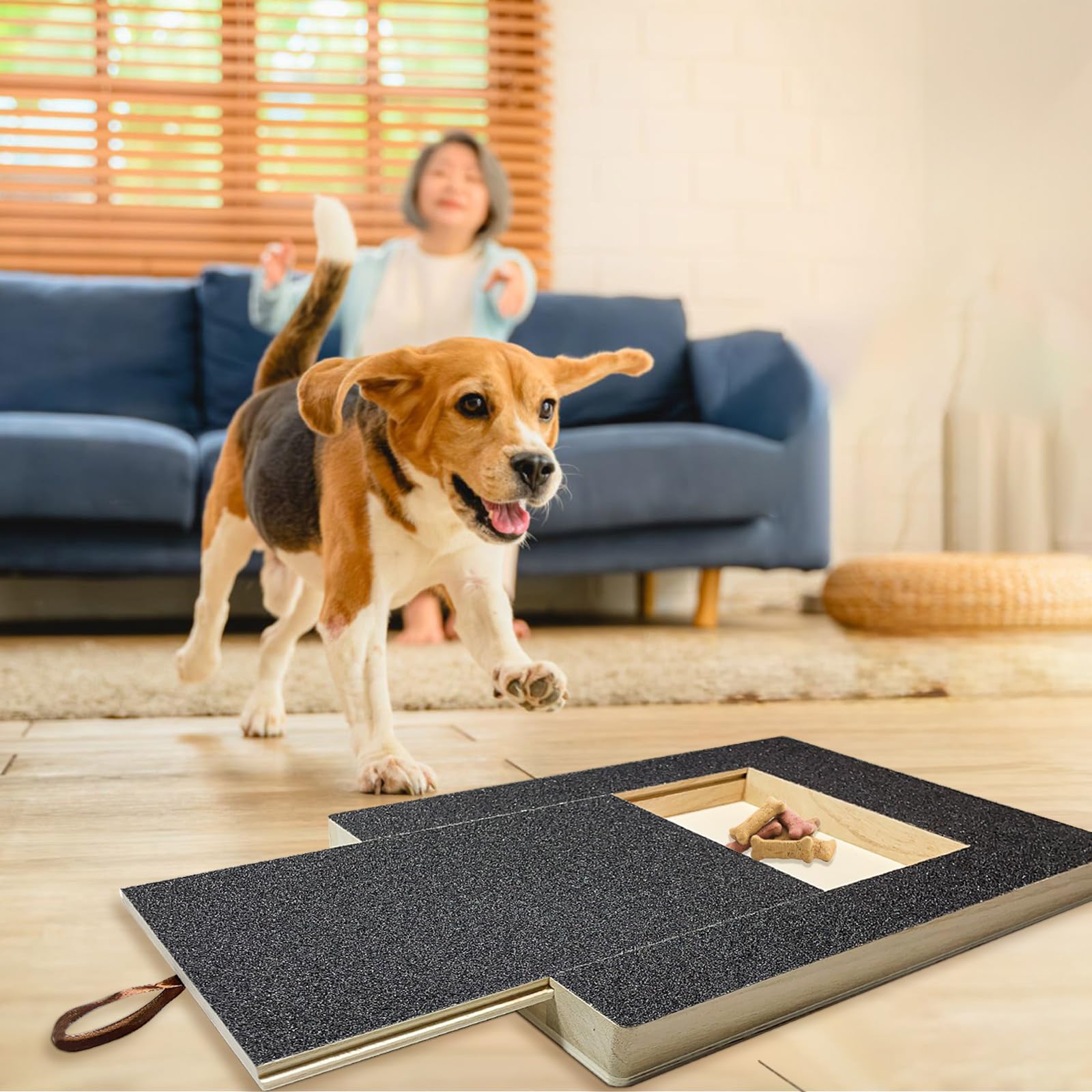 Dulooca Dog Nail Scratch Board with Toy Storage - Multifunctional Pet Nail File & Grooming Tool for Small to Medium Dogs - Black Sandpaper Scraper for Puppy Nail Care - Perfect for Home Grooming & Playtime