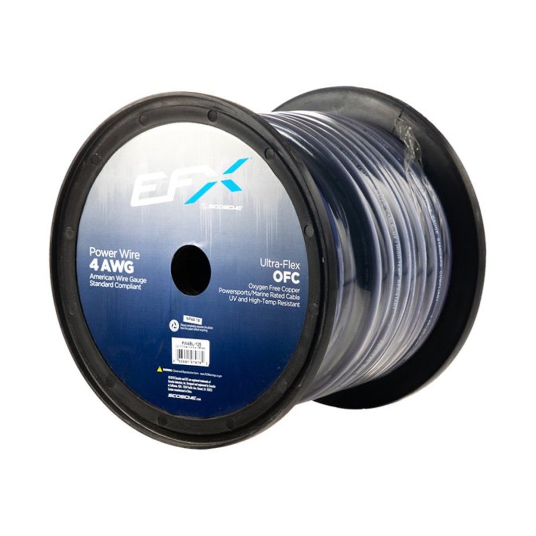 EFX by Scosche PW4BL 125 - 4 Gauge OFC Blue Power Wire (125ft Spool) - Premium Car Audio Wiring for Amplifiers, Subwoofers & Stereo Installations