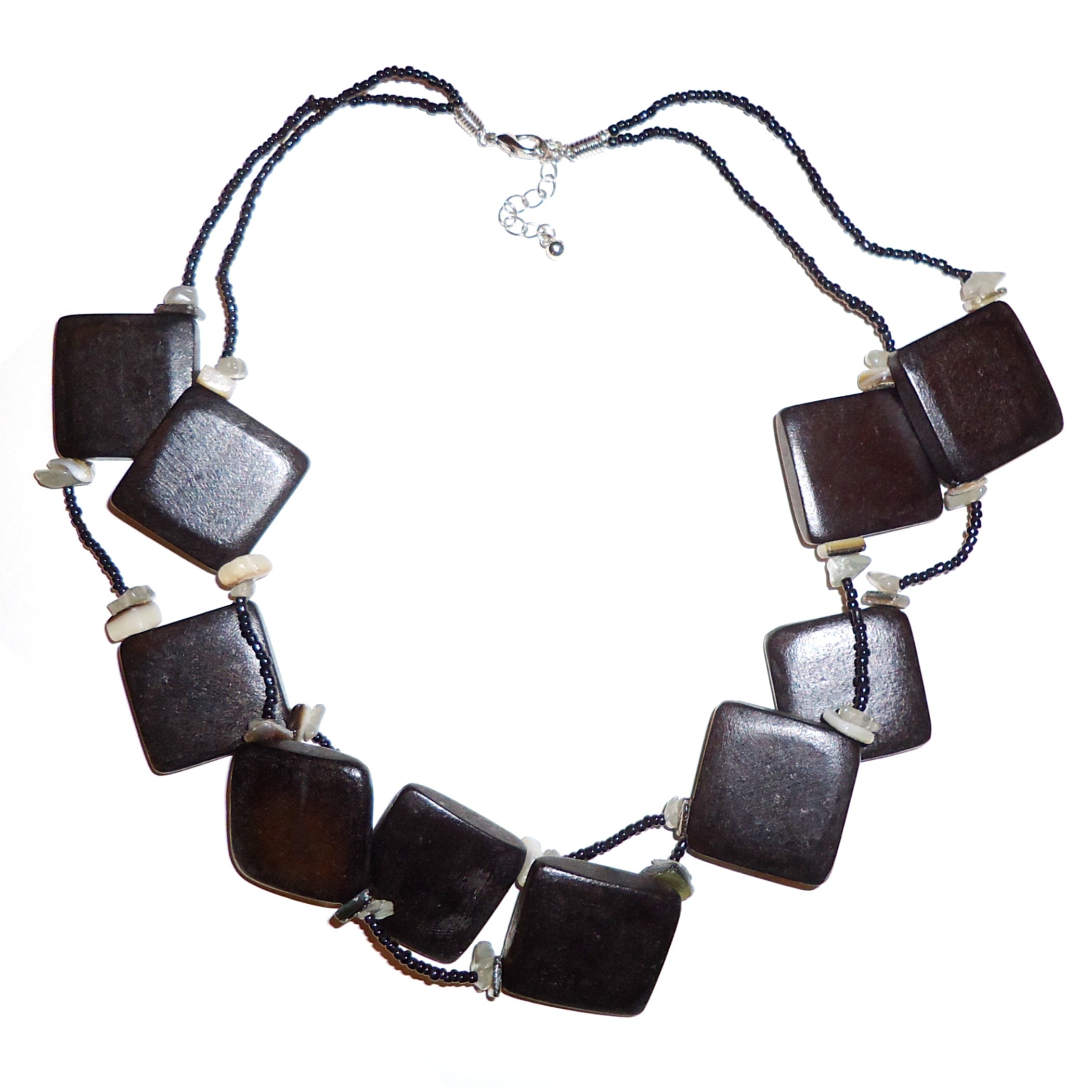 Black Square Wood Bead Necklace for Women - Boho Chic Layering Jewelry for Everyday Wear & Casual Outfits