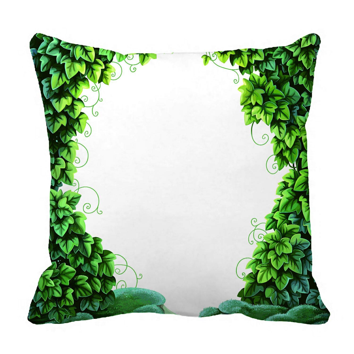 Enchanted Forest Green Ivy Moss White Pillow Cover - 16x16 Inch Decorative Cushion Case for Sofa, Bed & Home Decor - Perfect for Living Room, Bedroom & Cozy Spaces
