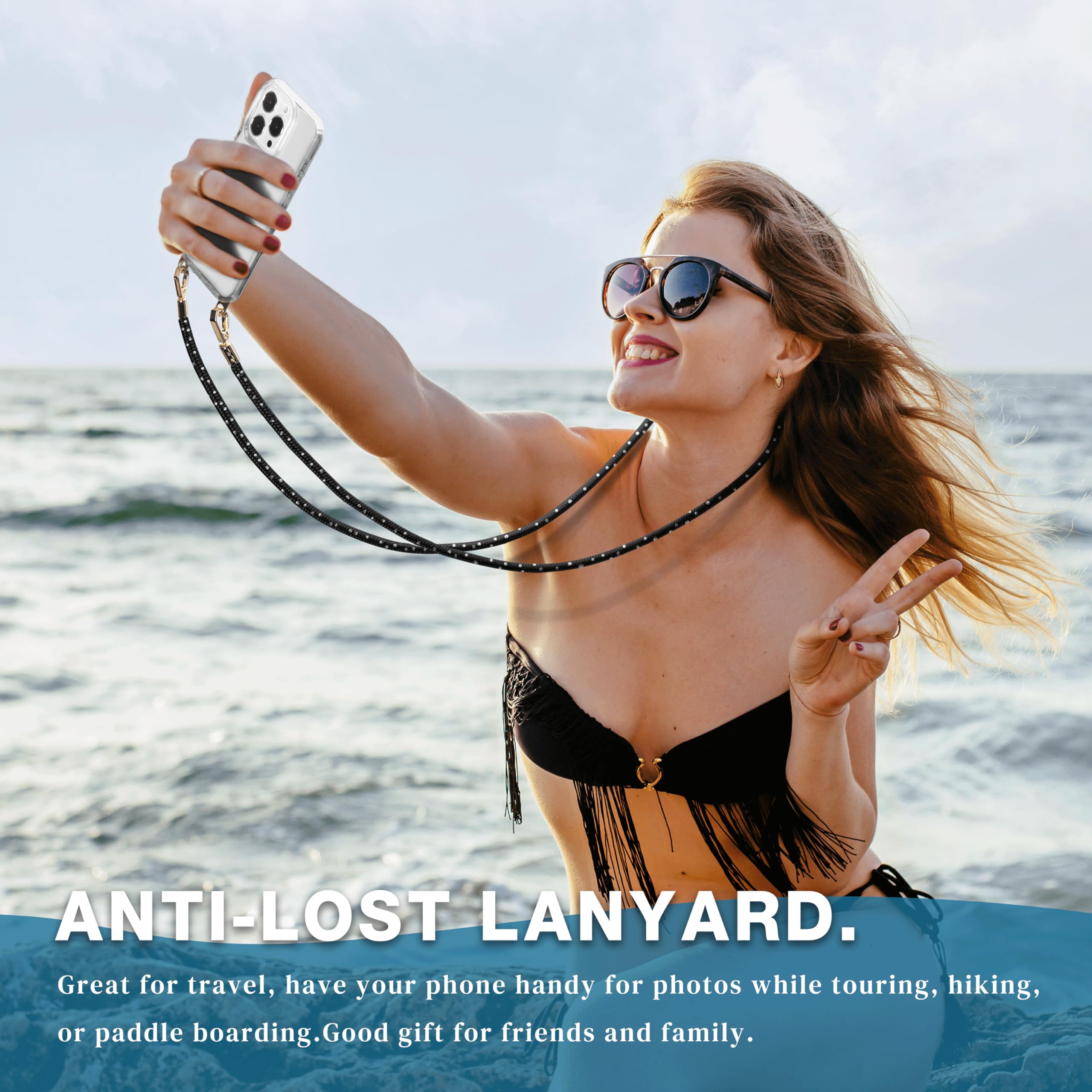 Shockproof Clear Crossbody Phone Case for iPhone 14 Pro - Full Protection with Detachable Lanyard Strap (Black) | Perfect for Travel, Shopping & Outdoor Activities
