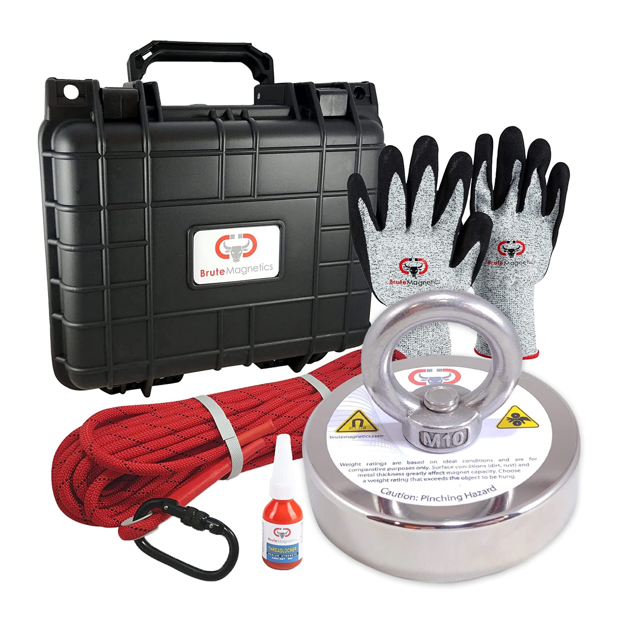 Brute Magnetics 575 lb Magnet Fishing Kit – Heavy Duty Neodymium Magnet with Waterproof Case, 65ft Rope, Carabiner, Gloves & Threadlocker – Perfect for Underwater Treasure Hunting, Metal Detecting & Outdoor Adventures