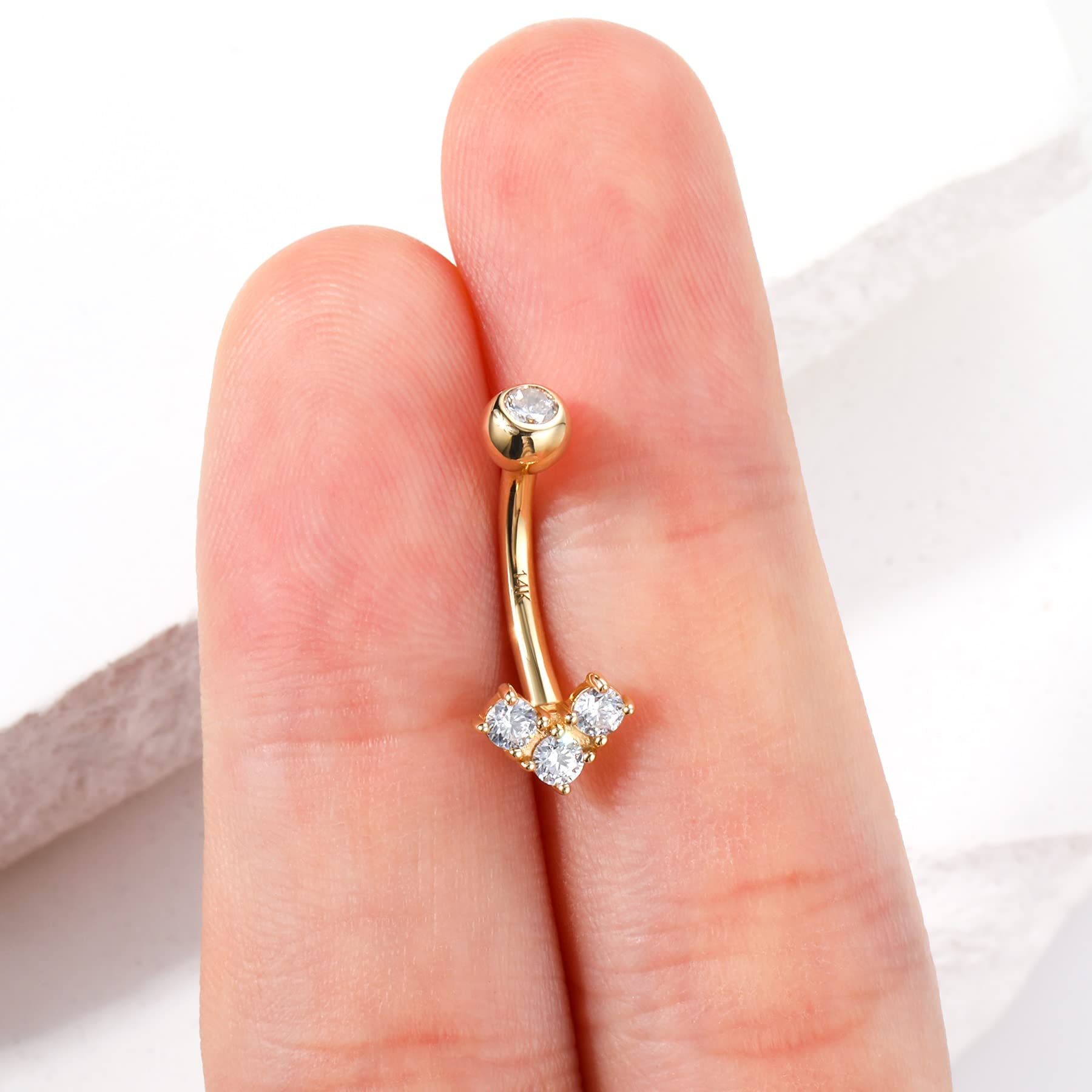 14K Solid Gold Belly Button Rings for Women - Real 14K Yellow Gold Belly Piercing Jewelry - Perfect for Everyday Wear, Parties, and Beach Outfits