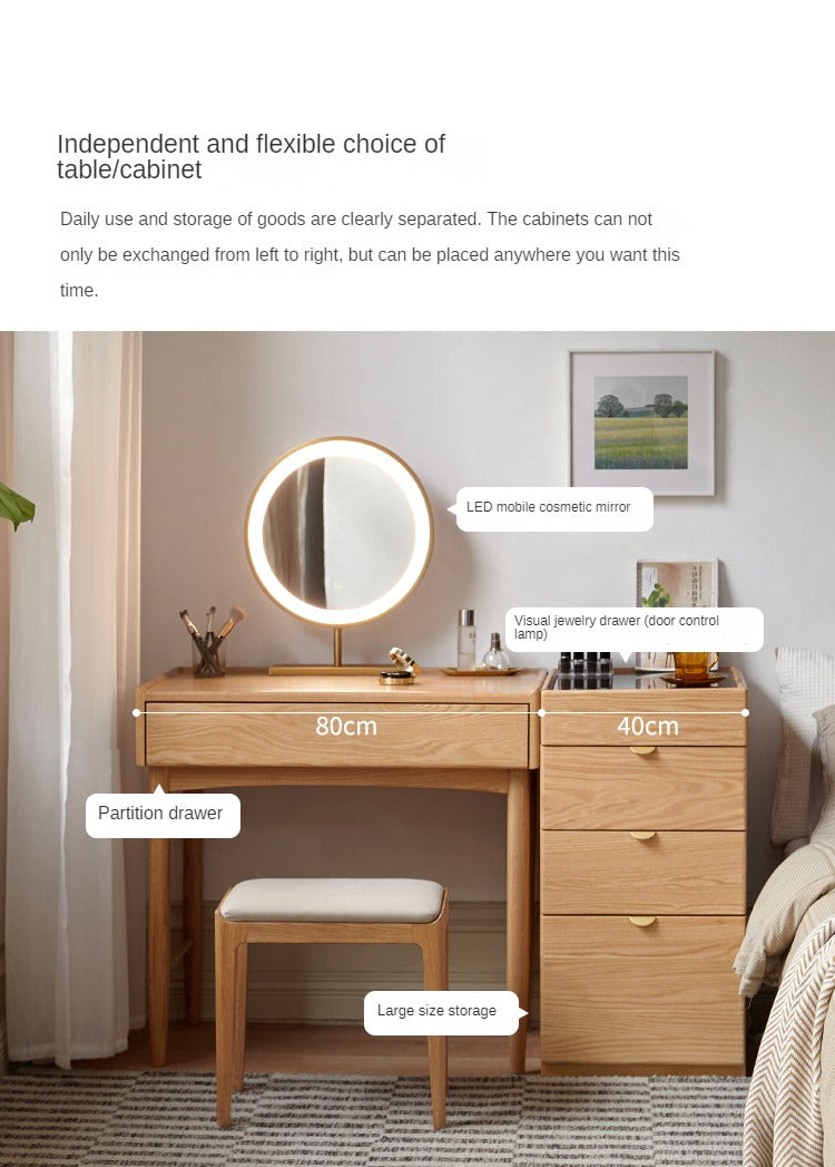Stylish Oak Solid Wood Nordic Dressing Table - Modern Vanity Desk for Bedroom & Makeup Area | Perfect for Home Decor & Beauty Routine