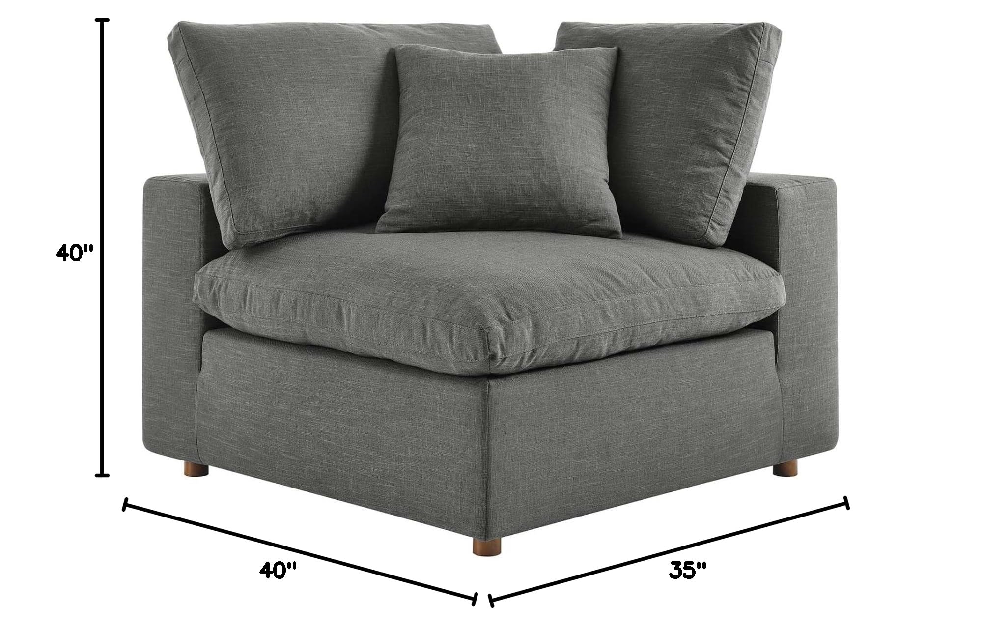 Modway Commix Down-Filled Overstuffed Upholstered Sectional Sofa Corner Chair in Gray - Modern Living Room Furniture for Small Spaces, Apartment & Home Theater Seating