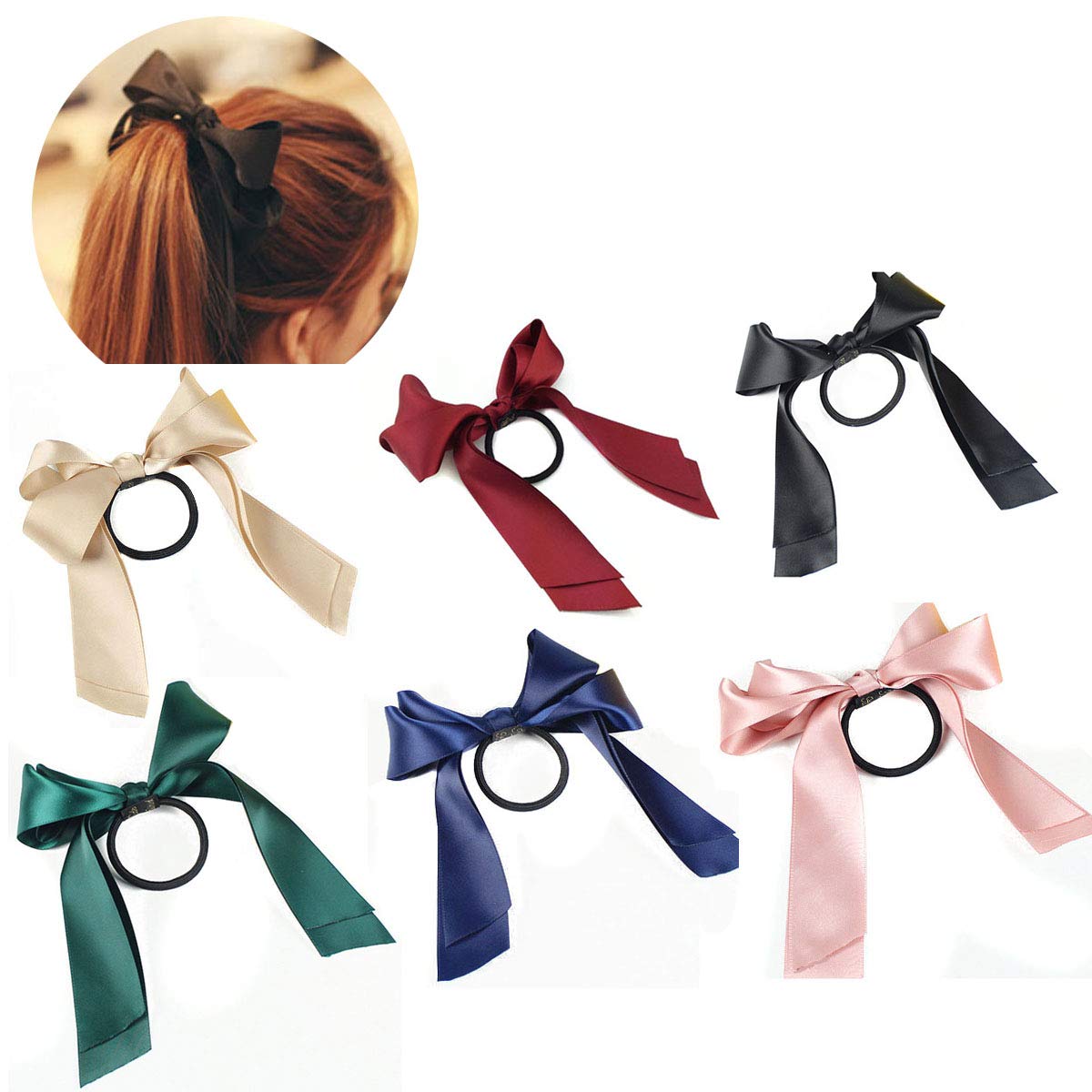 6 PCS Women's Satin Ribbon Bow Hair Ties - Soft Headbands, Ponytail Holders & Hair Accessories for Women & Girls - Perfect for Parties, Weddings & Everyday Styling