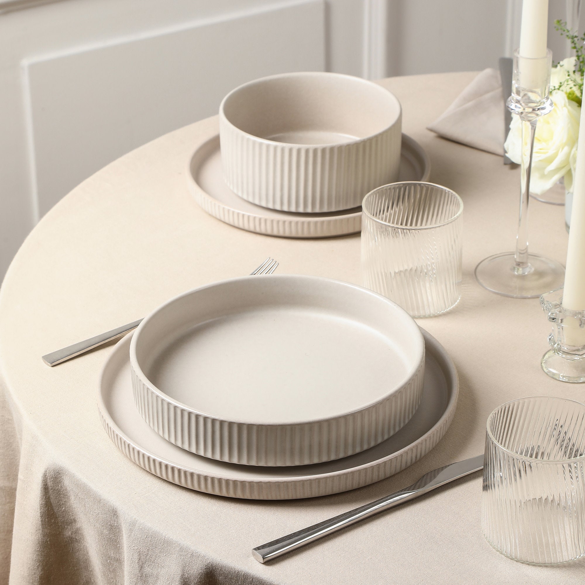 Haven Stoneware Pasta Bowl - Beige Ceramic Dinnerware for Italian Cuisine | Perfect for Spaghetti, Salad & Soup Serving