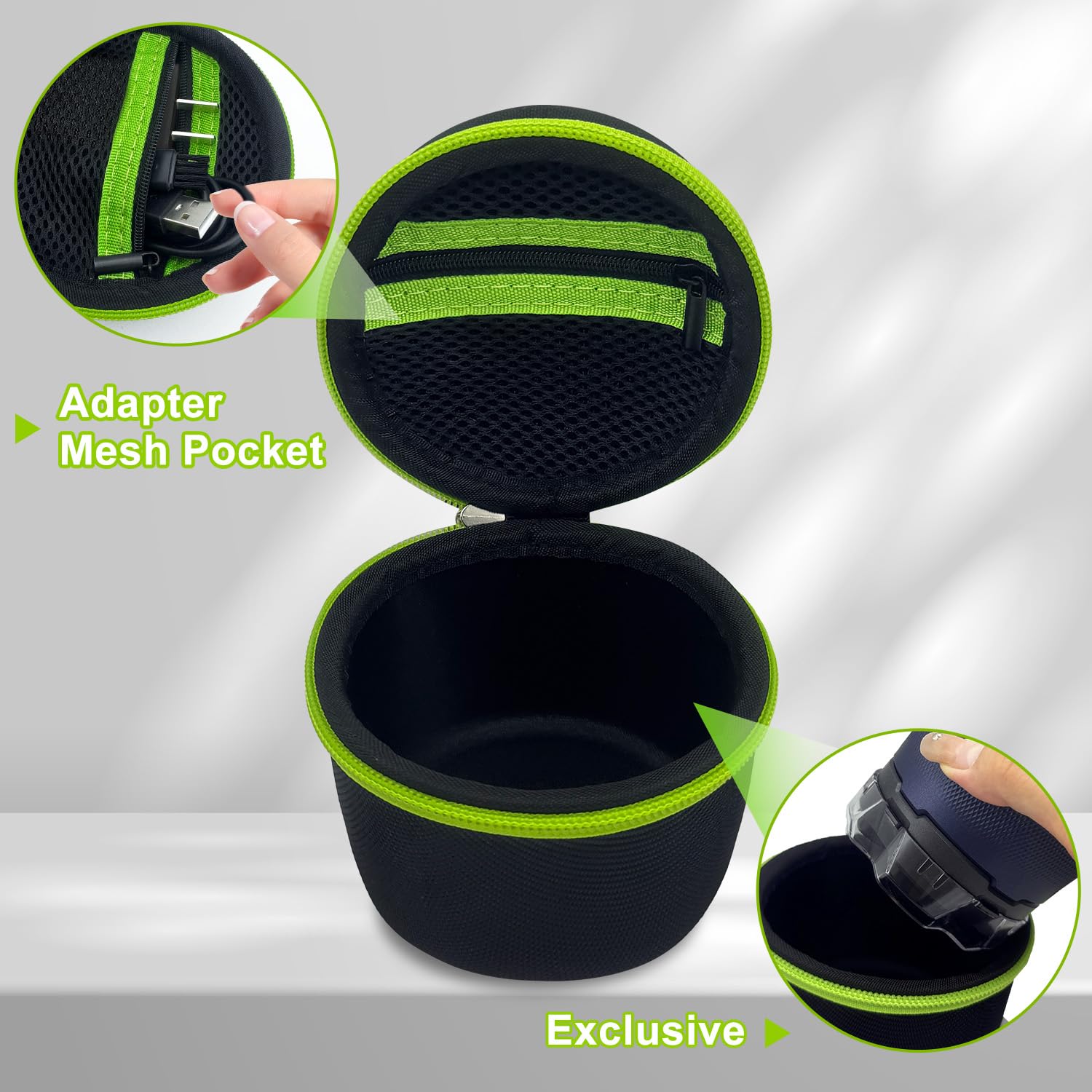 Hard Travel Case for Microtouch, Tustow, Redbreak & SOLIMPIA Electric Shavers - Titanium Head Shaver Storage Box for Bald Men (Black/Green) | Perfect for Travel, Gym & Daily Razor Protection