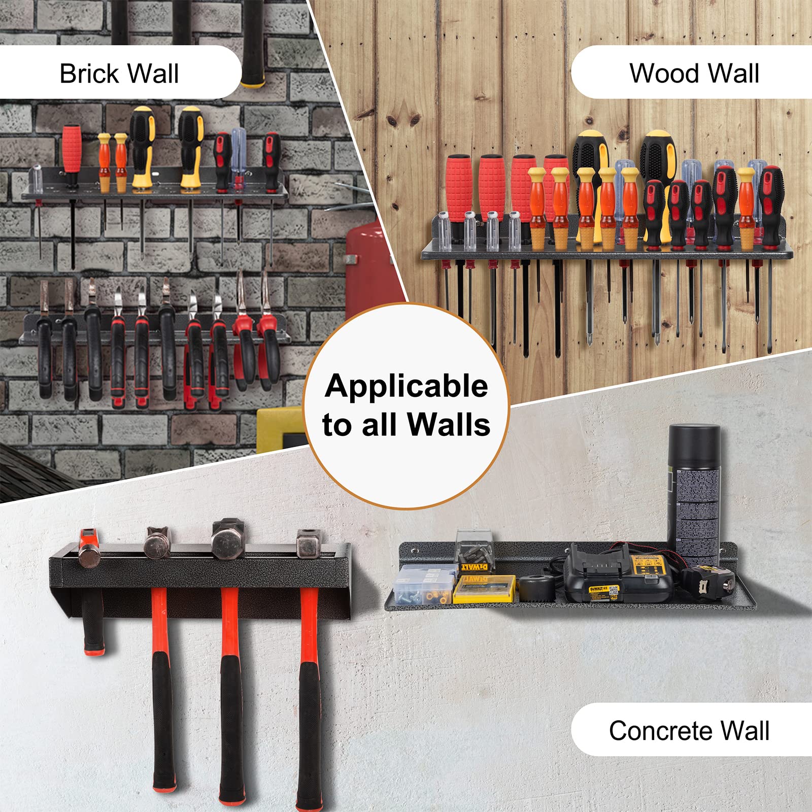 AHOWPD 4-Pack Metal Screwdriver & Plier Organizer Wall Mount - Heavy Duty Hammer Rack, Hand Tool Storage Holder for Garage, Workshop & Workbench | Space-Saving Workshop Organization & Tool Wall Storage Solution