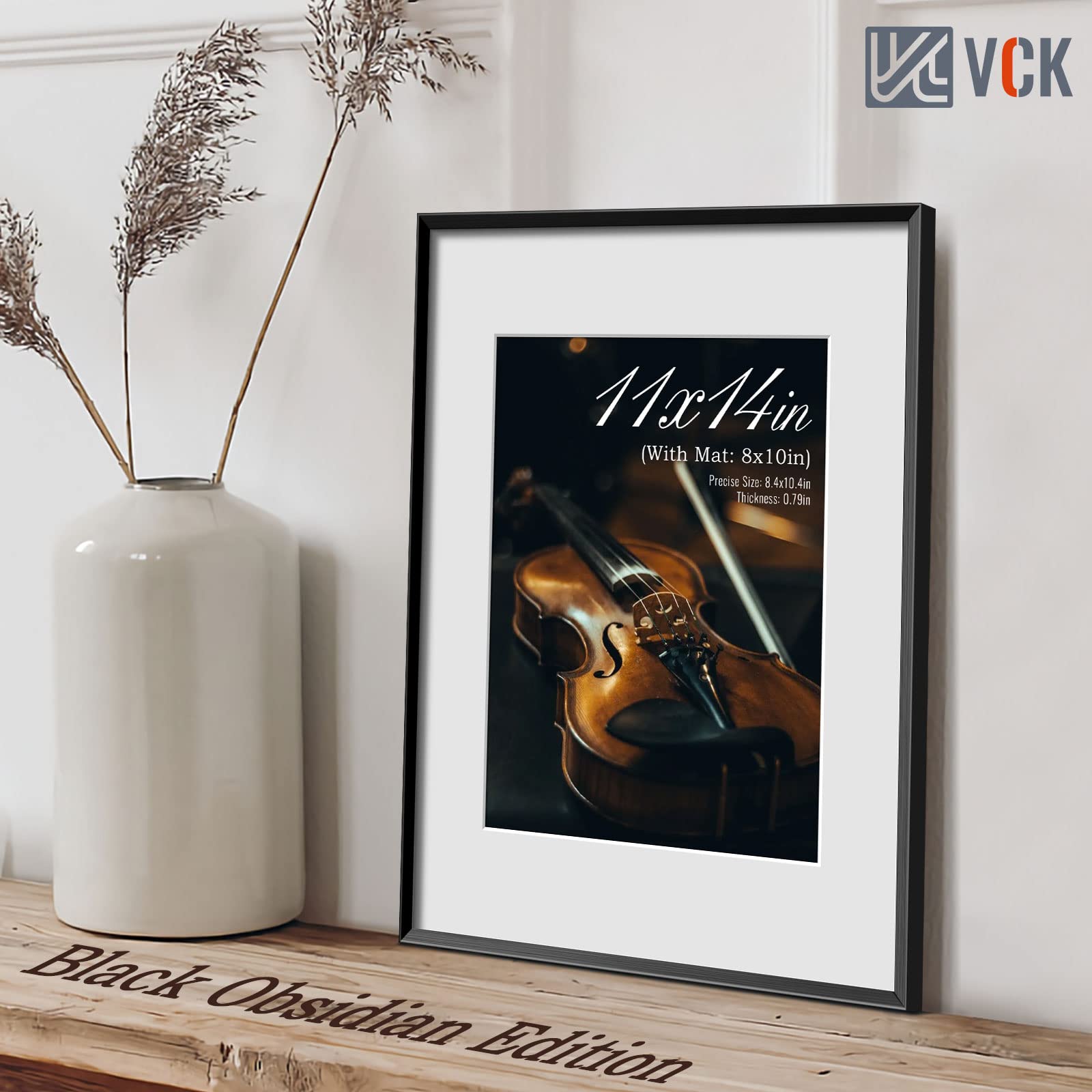 VCK Black 11x14 Aluminum Picture Frames Set of 6 - Shatterproof Glass, Wall Display Photo Frames with 8x10 Mat - Perfect for Home Decor, Office & Gallery Displays