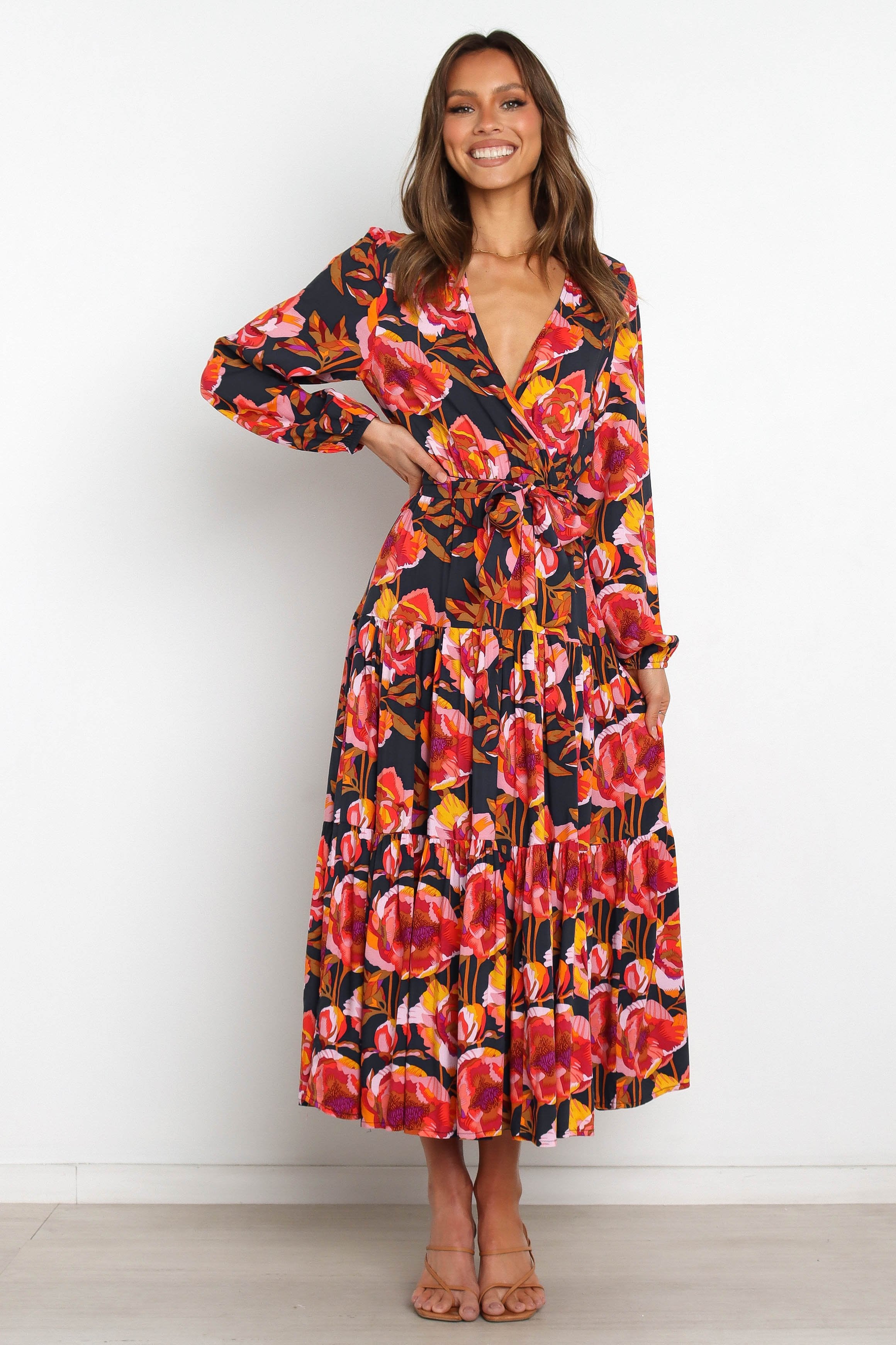 Balsa Dress - Navy Blue Floral Print Women's Summer Dress for Beach, Vacation, and Casual Outings