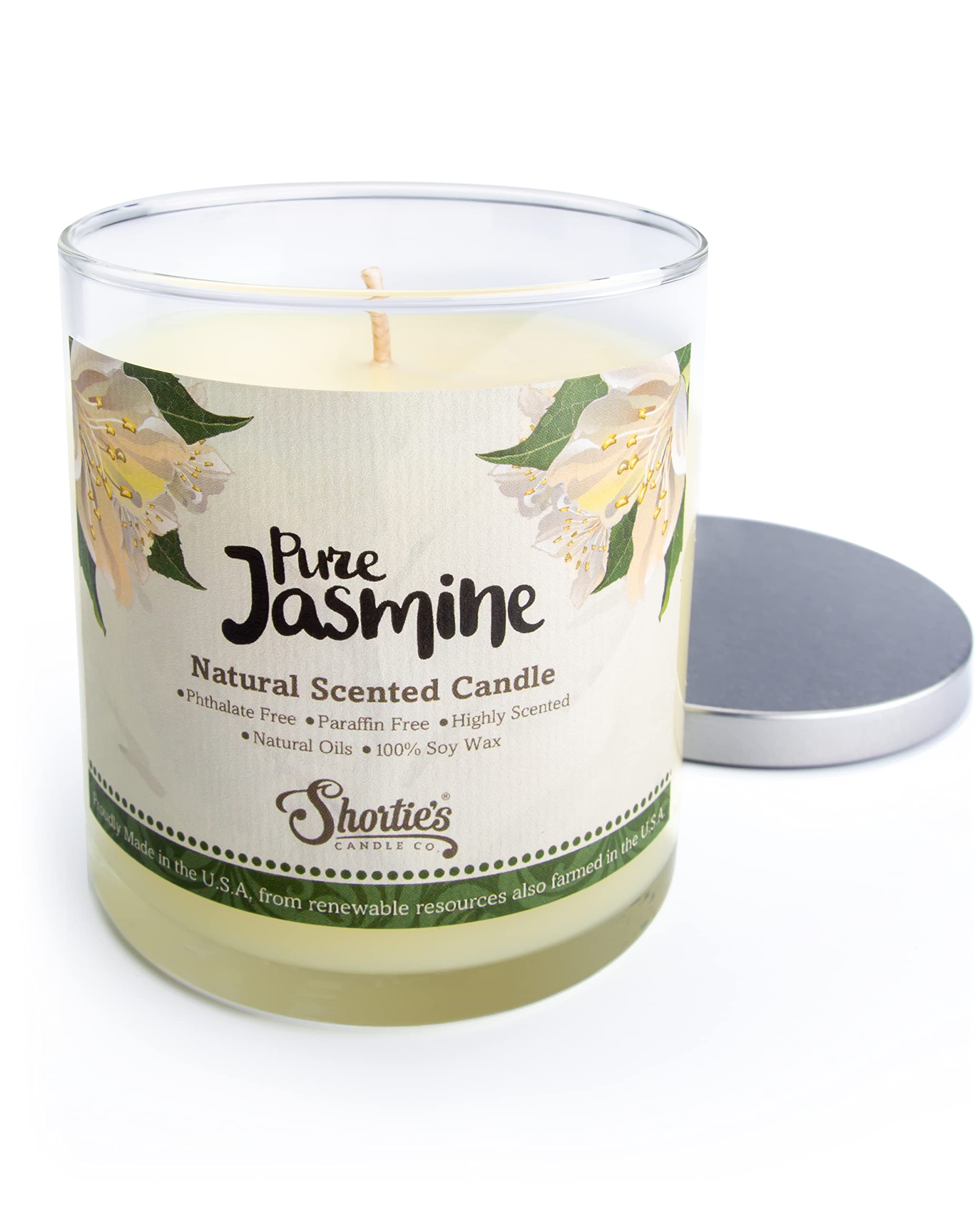 Pure Jasmine Scented Natural Soy Candle - 100% Soy Wax, Phthalate & Paraben Free, Essential Fragrance Oils, Clean Burning 9oz - Perfect for Relaxation, Meditation, Spa & Home Aromatherapy