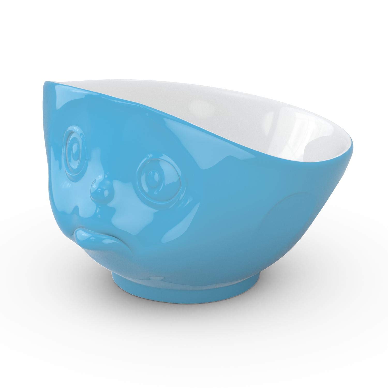 FIFTYEIGHT PRODUCTS Porcelain Cereal Bowl - 16oz Blue Sulking Face Design - Durable Soup & Dessert Dish - Perfect for Breakfast, Snacks & Home Decor (Single Bowl)