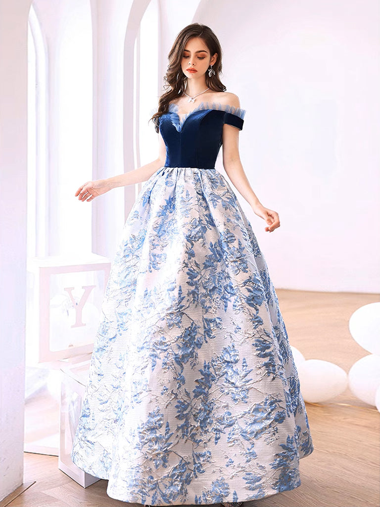Elegant Blue Satin Velvet Long Prom Dress - Formal Evening Gown for Women | Perfect for Homecoming, Ball, Wedding & Special Occasions