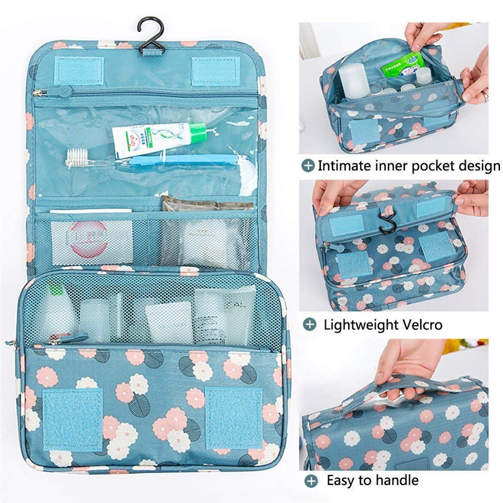 SHRBI Waterproof Hanging Toiletry Bag for Women - Multi-Function Travel Cosmetic Organizer with Hook, Portable Makeup Pouch for Shower, Gym, Camping & Vacation (Multi-Color)