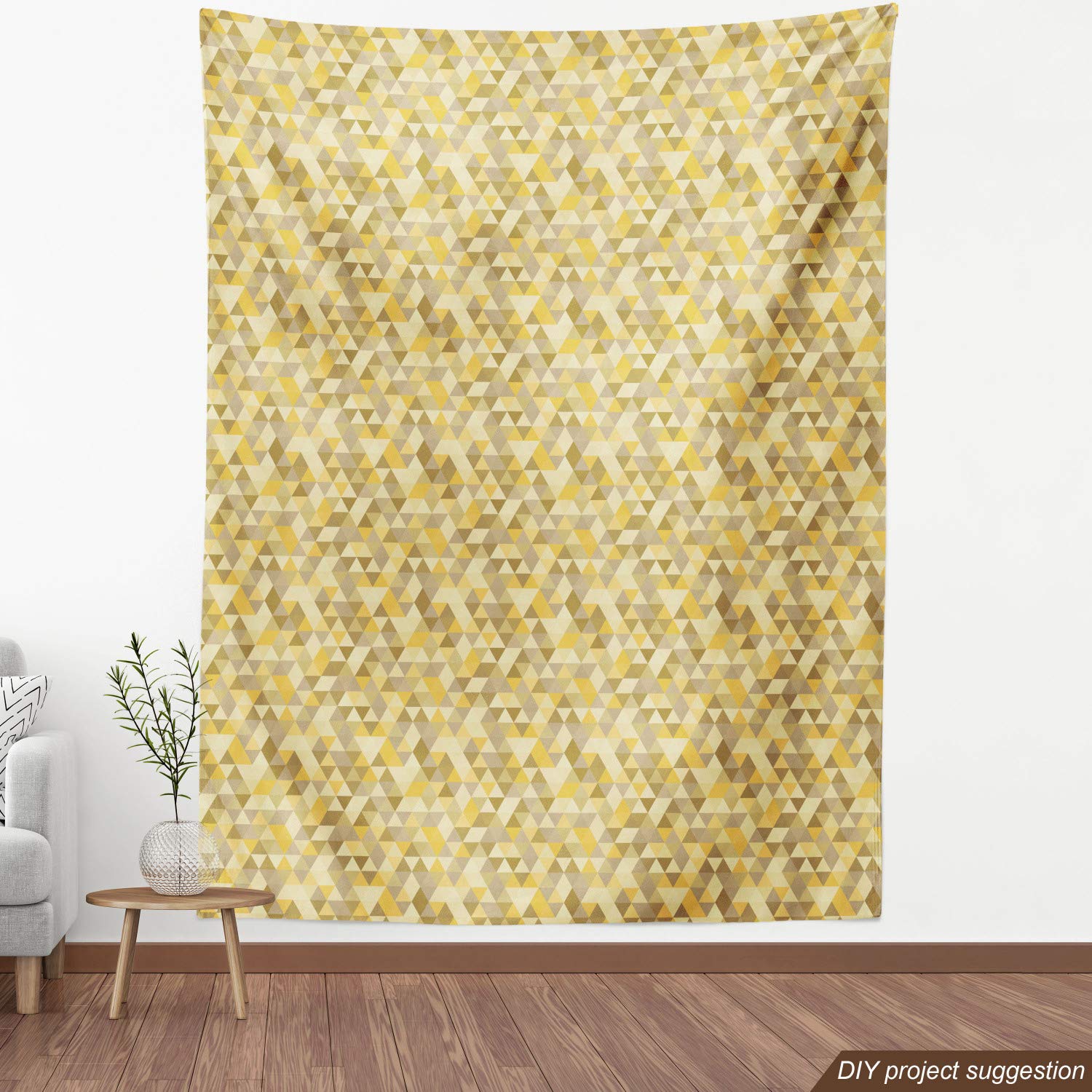 Ambesonne Yellow Brown Fabric by The Yard - Monotone Triangle Polygonal Art Design for Upholstery, Curtains & Home Decor (10 Yards, Coffee Yellow) | Perfect for DIY Projects, Sofa Covers, Throw Pillows & Wall Hangings