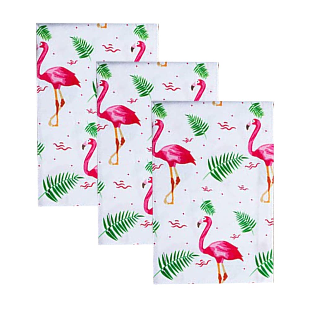 Premium Flamingo Printed Kitchen Towels Set of 3 - 100% Ring Spun Cotton, Super Absorbent Dish Cloths (17.7