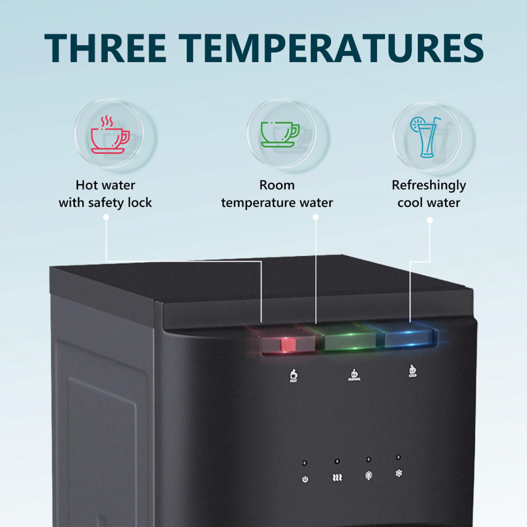 Self-Cleaning Bottom Loading Water Dispenser with UV Light - 3 Temperature Settings for 3/5 Gallon Bottles - Stainless Steel Home & Office Water Cooler - Perfect for Kitchen, Breakroom, or Conference Areas