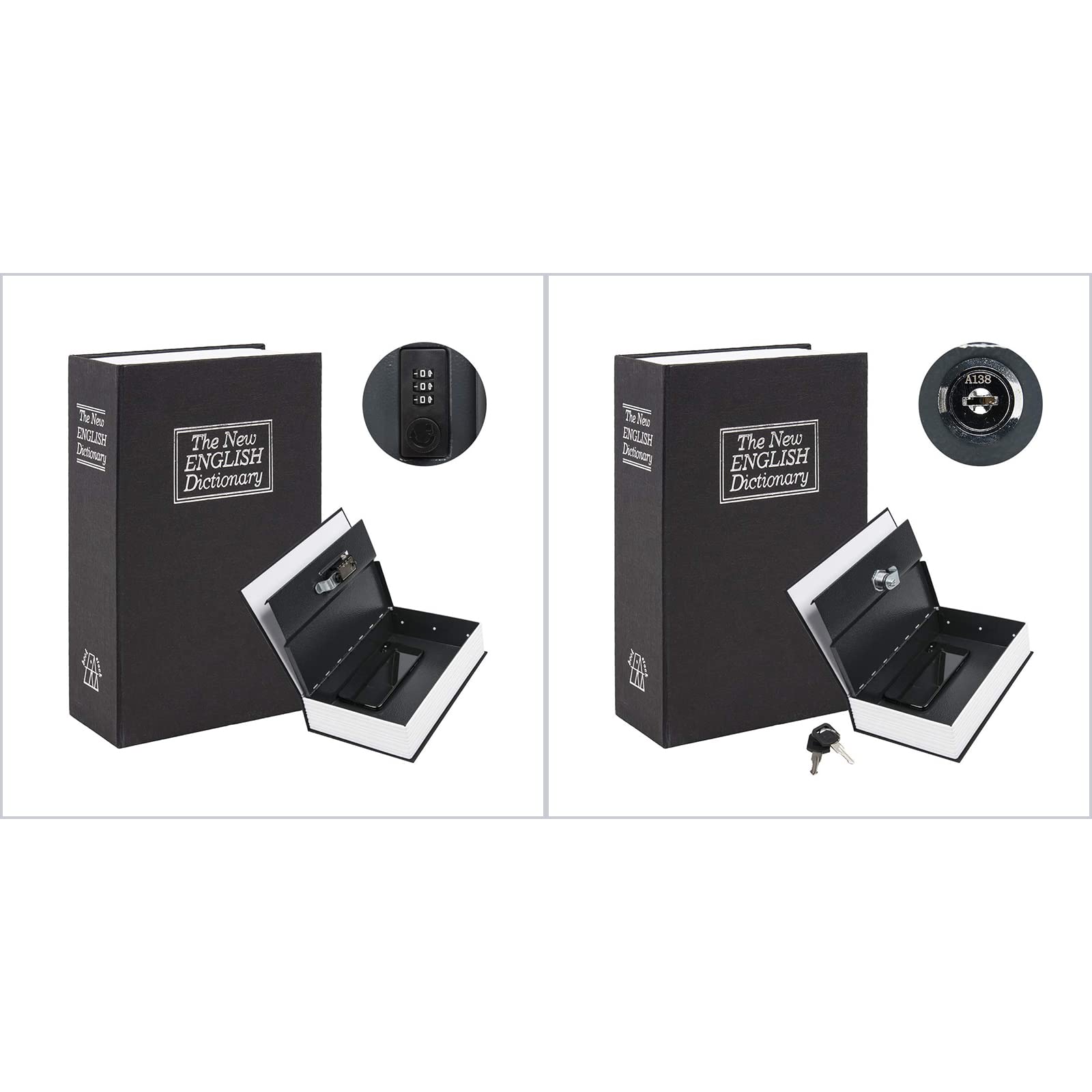 KYODOLED Book Safe with Key & Combination Lock - Portable Metal Hidden Safe Box | Discreet Dictionary Diversion Safe (9.5 x 6.1 x 2.2 inches) - Perfect for Home Security, Cash Storage & Valuables Protection