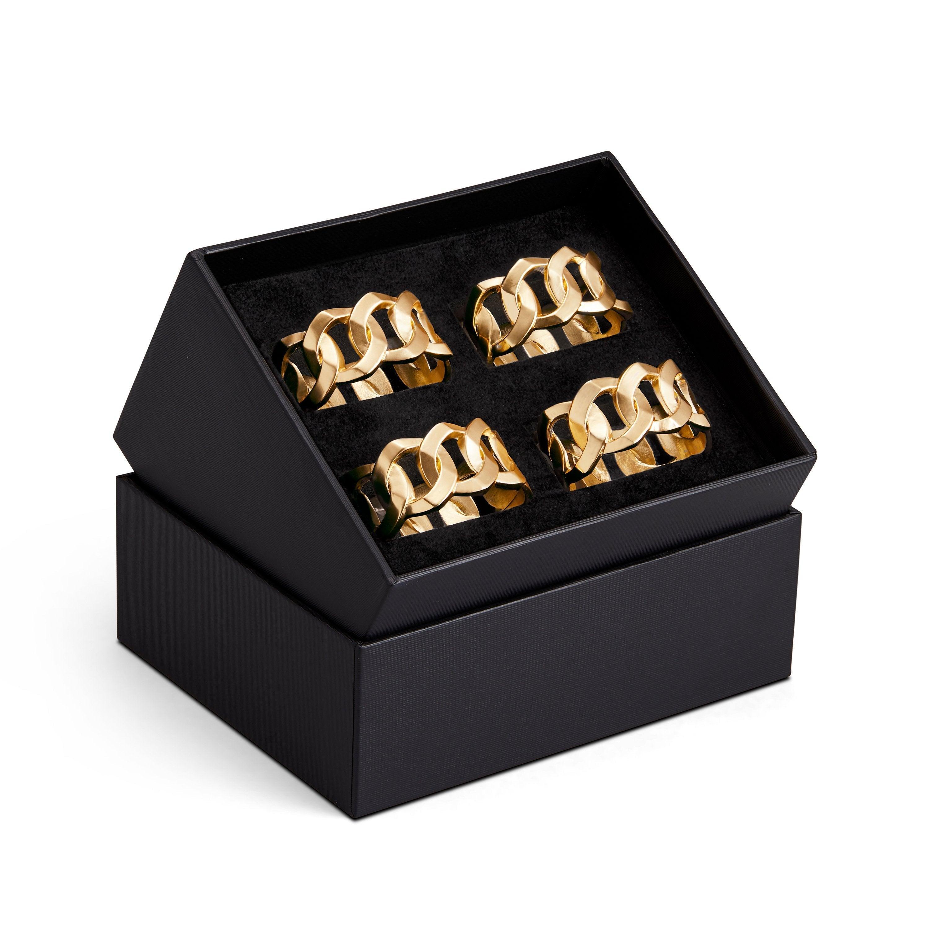 Premium Cuban Link Napkin Rings - 18K Gold Plated Elegant Tableware for Weddings, Parties & Fine Dining - Set of 4 Luxury Napkin Holders for Formal Events & Home Decor