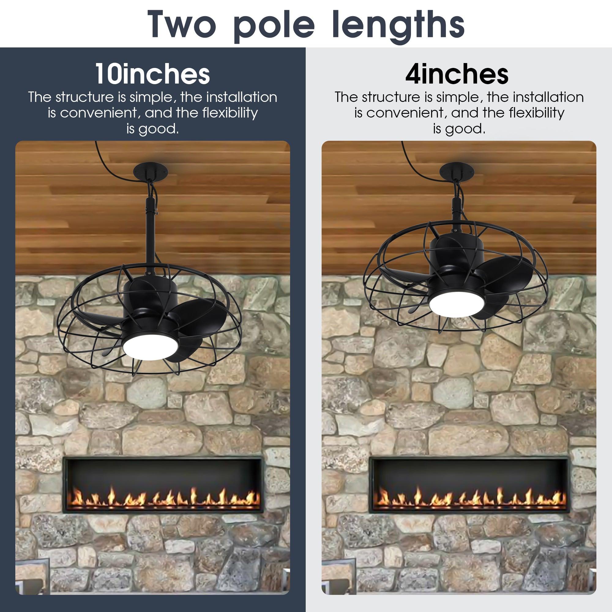 20 Inch Vistula Outdoor Ceiling Fan with Light - Black Industrial Style, DC Motor, Hanging Buckle Downrod - Perfect for Patio, Deck, and Covered Porch Cooling