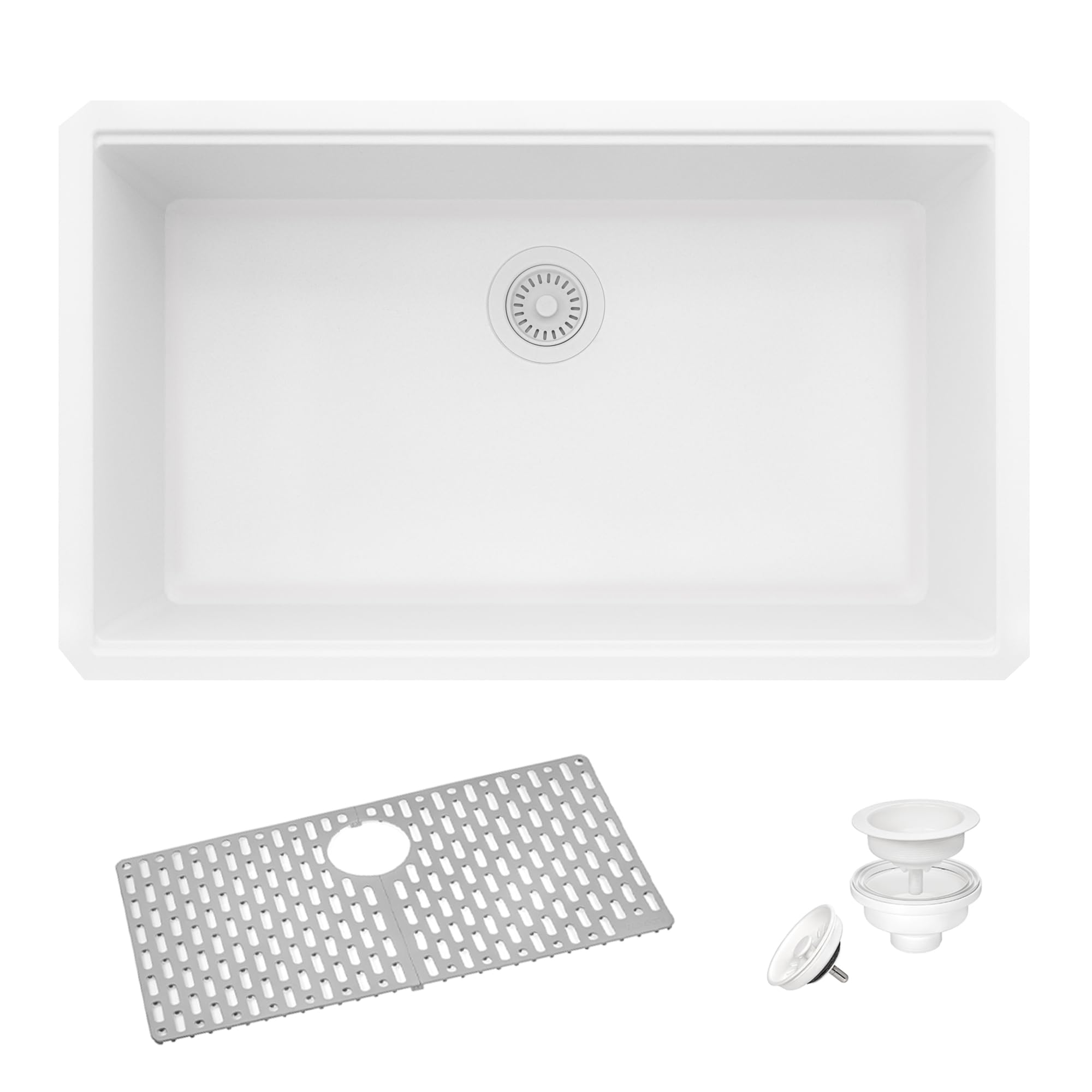 Ruvati 32 x 19 Inch White Granite Composite Undermount Single Bowl Kitchen Sink - Durable RVG2080WH for Modern Homes & RV Use - Perfect for Meal Prep, Dishwashing & Small Space Kitchens