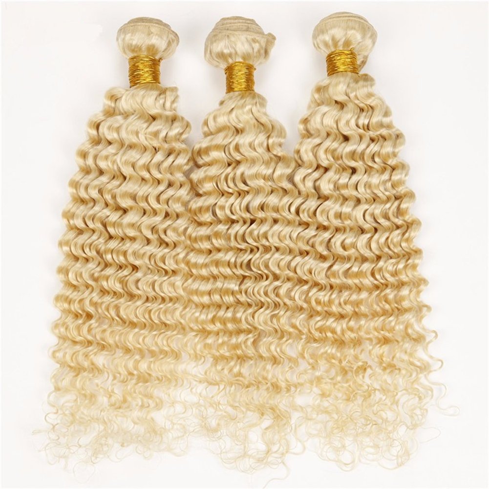 Brazilian Blonde Virgin Hair Deep Wave 3Pcs Bundle - #613 Platinum Blonde Human Hair Weave (16'' 18'' 20'') for Natural Look & Styling - Perfect for Daily Wear, Parties & Special Occasions