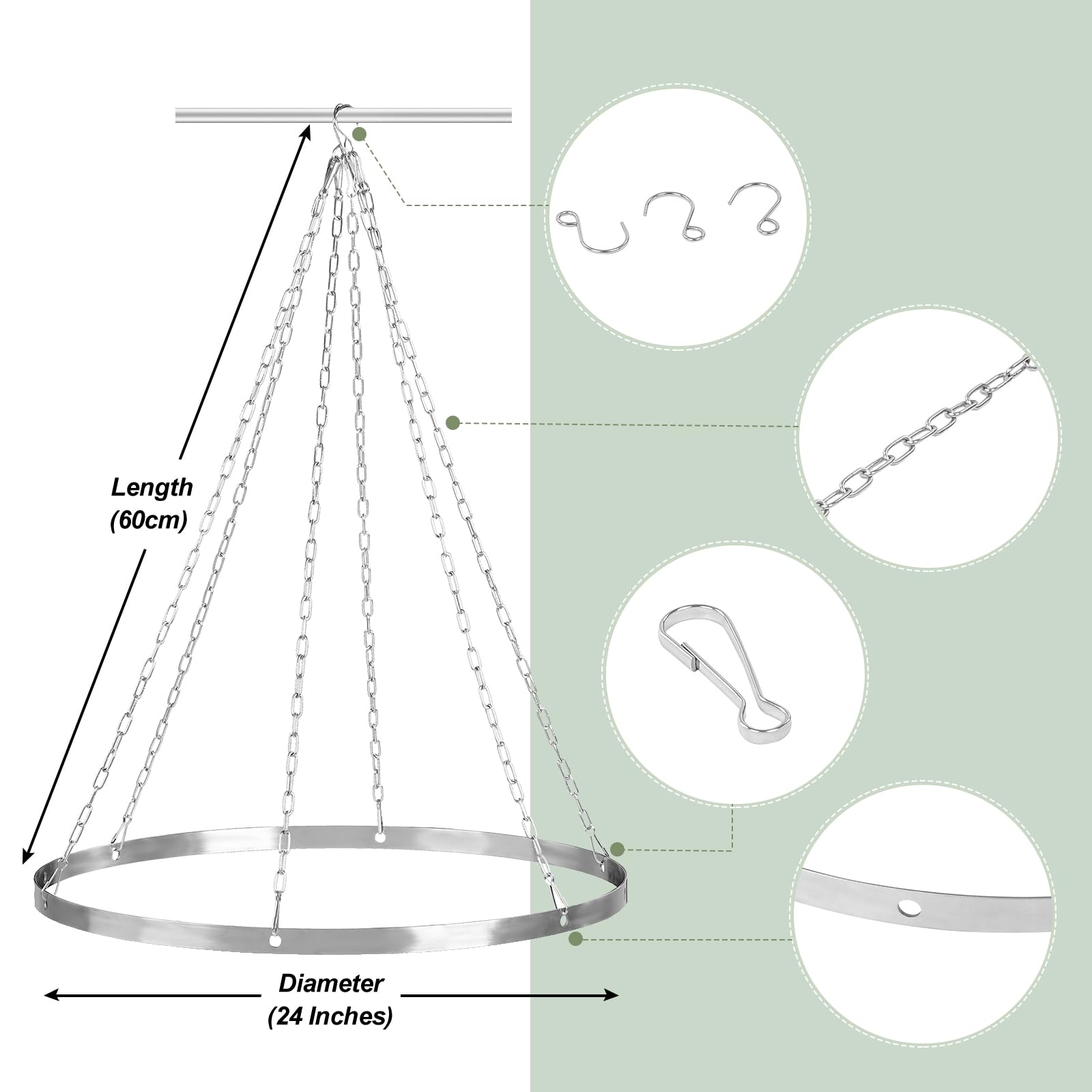 24 Inch Silver Metallic Ceiling Drapes Hanging Kit - 6 Panel Wedding Backdrop Hardware with Metal Hoops for Banquet Decor, Party Canopy & Event Decorations | Perfect for Weddings, Bridal Showers, and Special Occasions