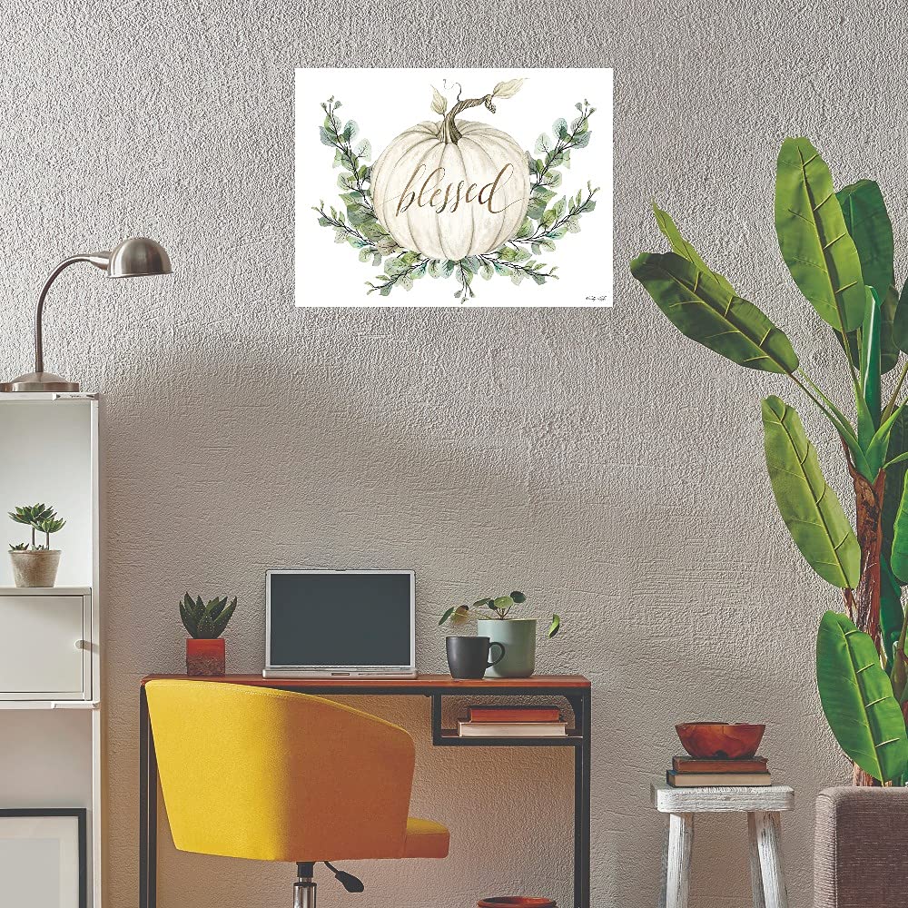 Blessed Pumpkins Canvas Wall Art - Hand Painted by Artist Cindy Jacobs - 28x21 Inch Ready to Hang Home Decor for Living Room, Bedroom, Office & More - Perfect for Fall Decor, Thanksgiving & Holiday Gift