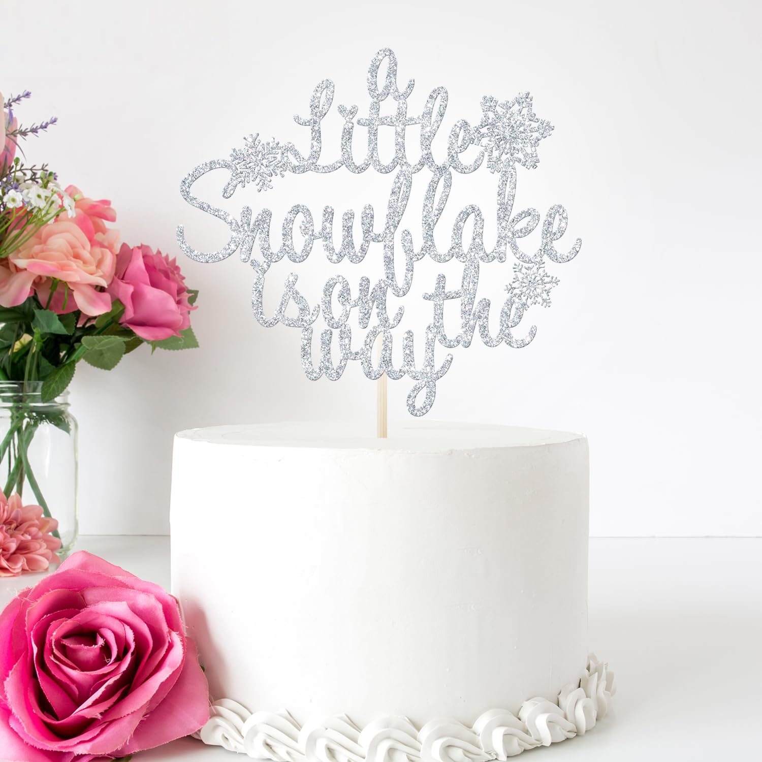 Little Snowflake Baby Shower Cake Topper - Frozen Themed Birthday Party Decorations, Silver Glitter Winter Wonderland Cake Decor for Baby Shower & 1st Birthday Parties - Perfect for Frozen Inspired Celebrations and Winter Baby Showers
