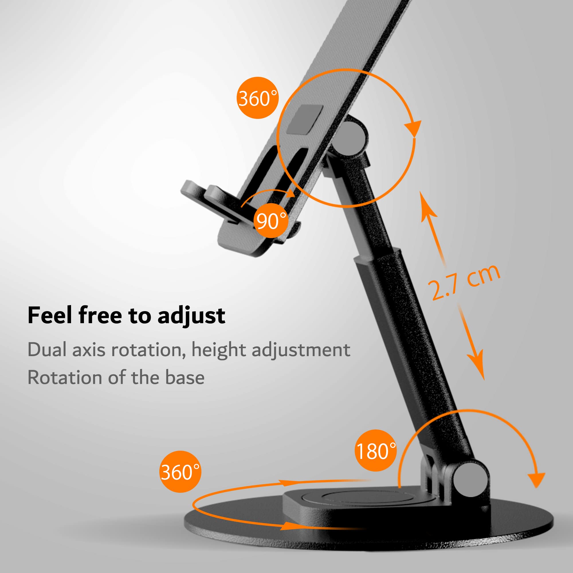 PZOZ 360° Rotating Phone Stand for Desk - Adjustable iPhone & Smartphone Holder for Video Recording, Live Streaming, and Hands-Free Viewing - Perfect for Home, Office, and Travel (Black)