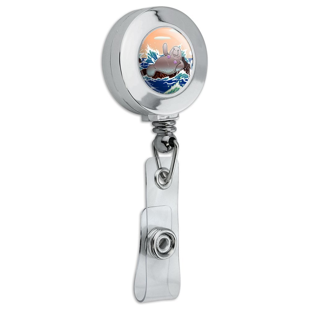 Funny Retractable ID Card Holder with Waving Manatee Mermaid - Perfect for Office & Events