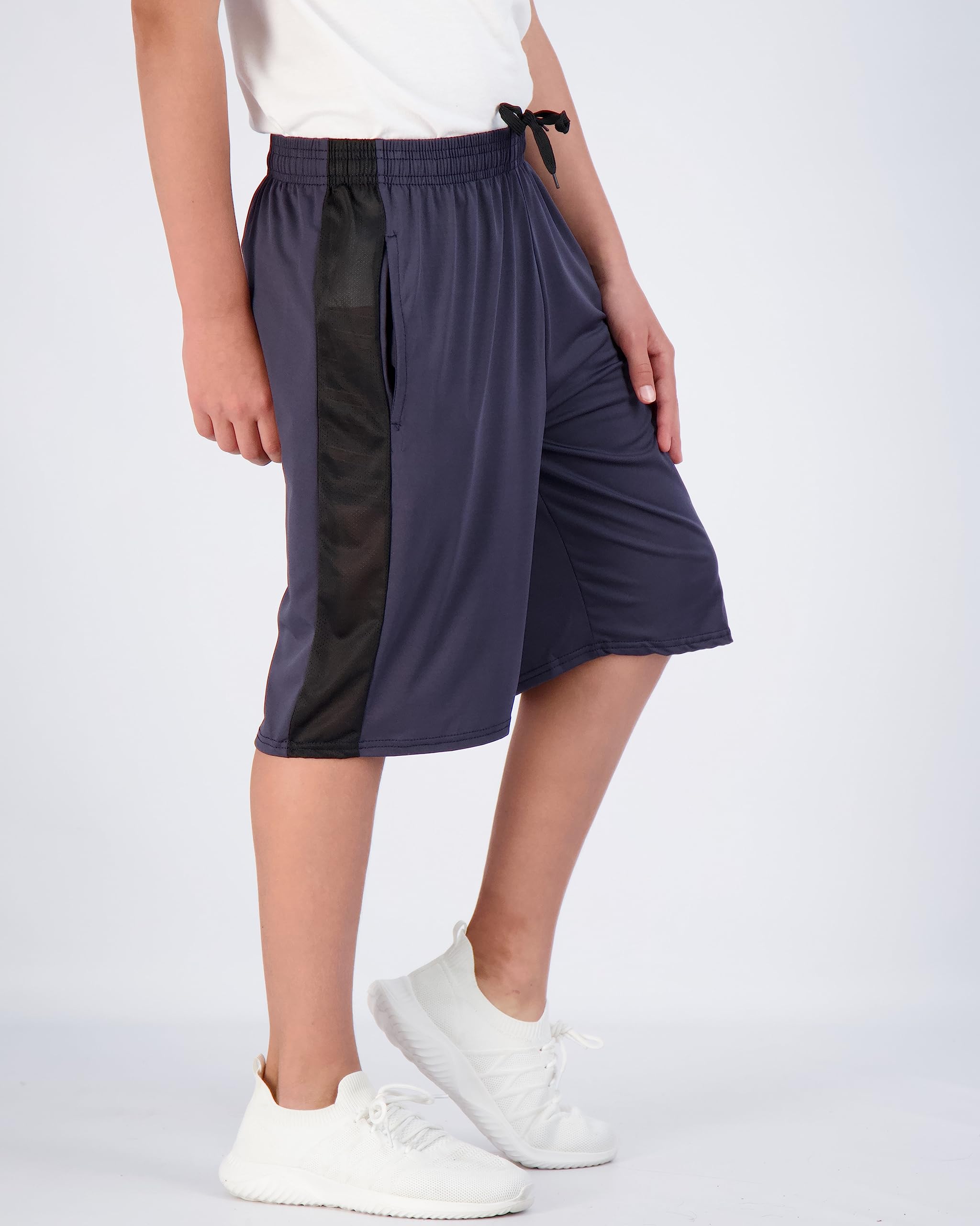 Real Essentials 5-Pack Boys' Quick-Dry Athletic Basketball Shorts with Pockets - Breathable Workout & Gym Shorts for Active Kids, Sports, and Casual Wear