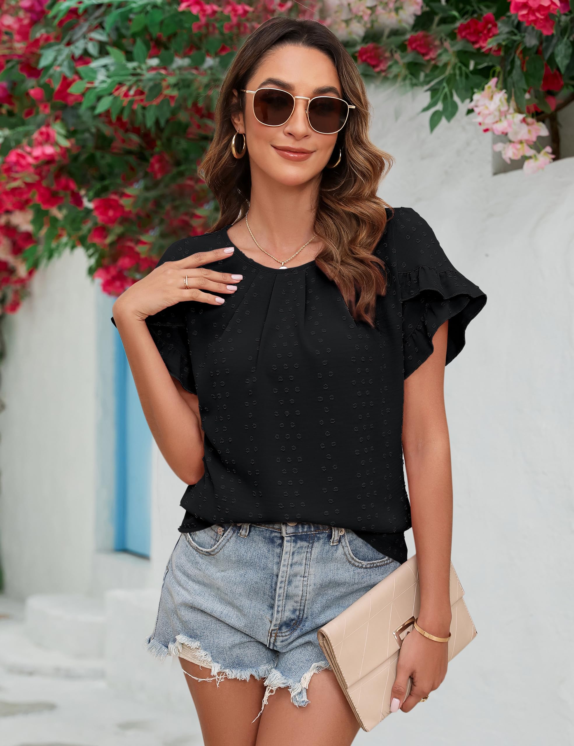 Trendy Women's Polka Dot Blouse with Petal Sleeves - Elegant Business Casual Top for Office & Summer 2024 | Perfect for Work, Parties & Date Nights