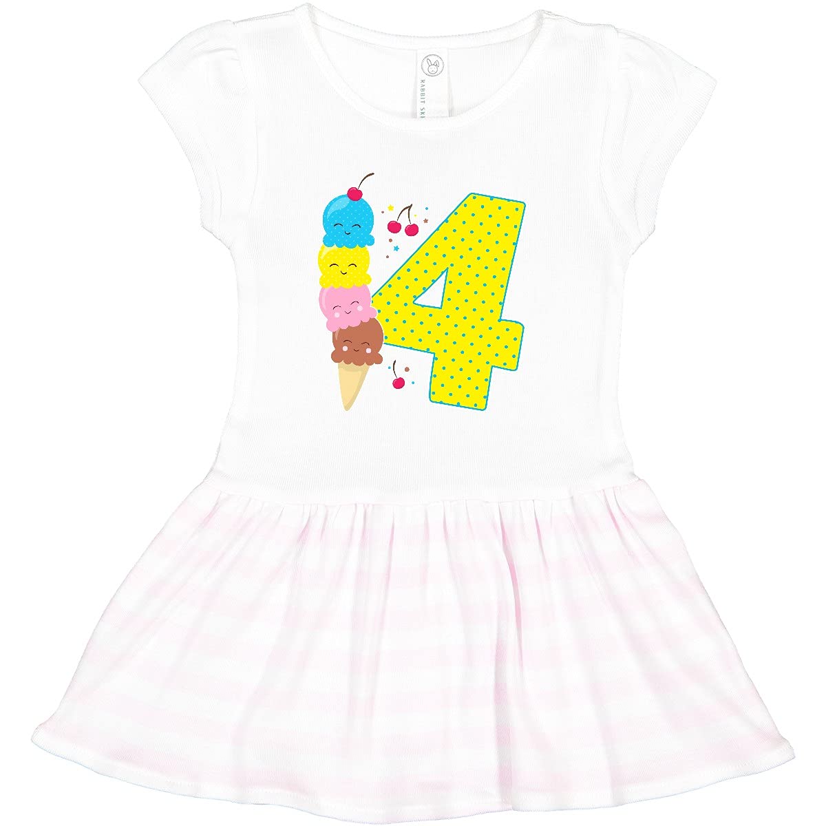 Inktastic Ice Cream Print 4th Birthday Toddler Dress for Girls - Cute Blue Party Outfit for Summer Celebrations & Photoshoots