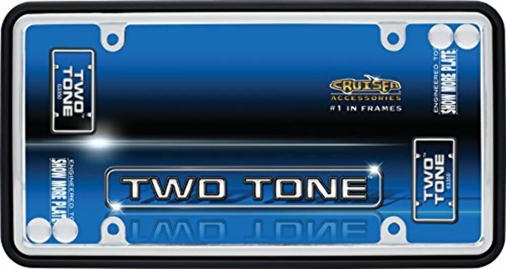 Chrome/Black License Plate Frame with Fastener Caps for Cruisers