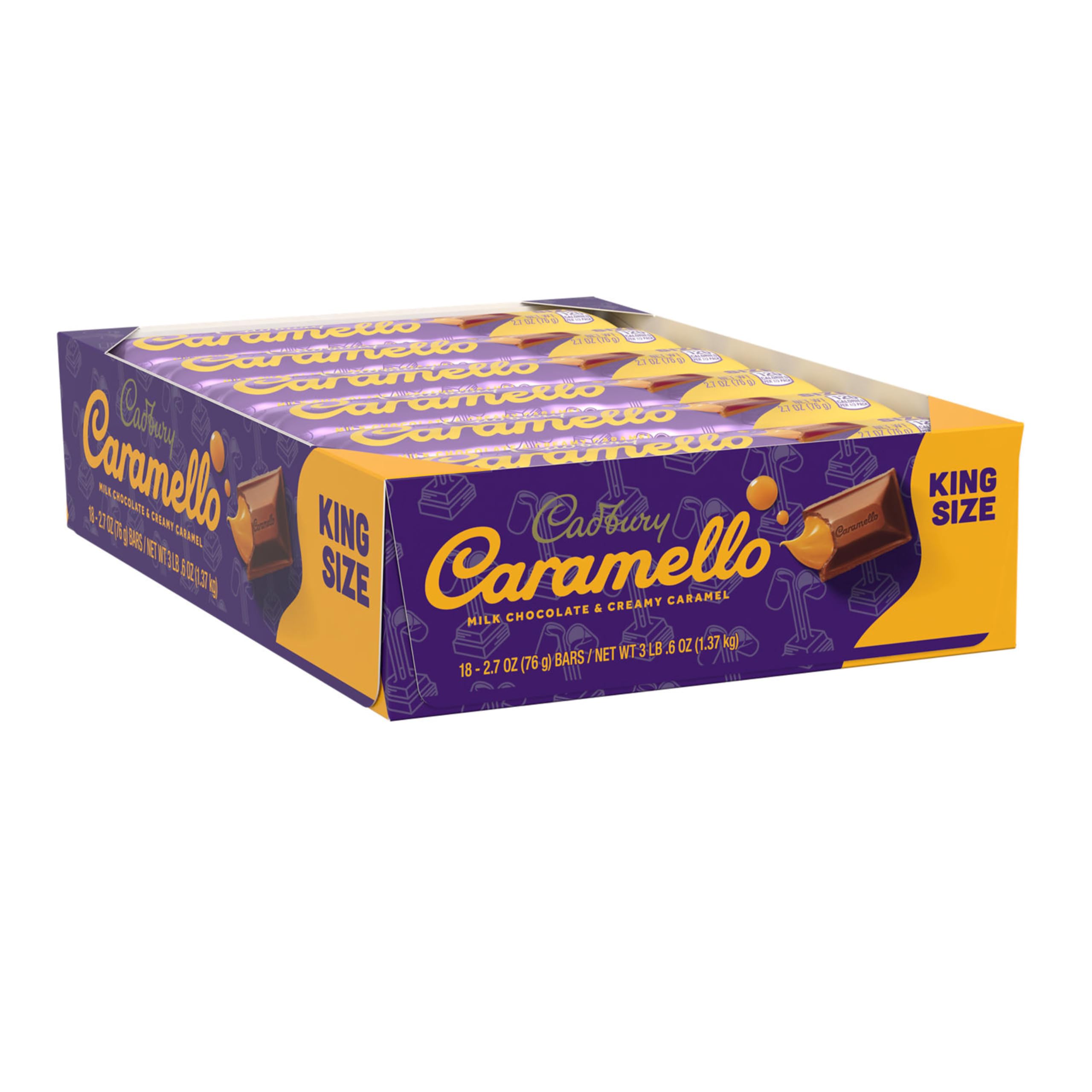 Cadbury Caramello Milk Chocolate Caramel Candy Bars - King Size 2.7oz (18 Count) - Perfect for Halloween Treats, Party Favors & Office Snacks