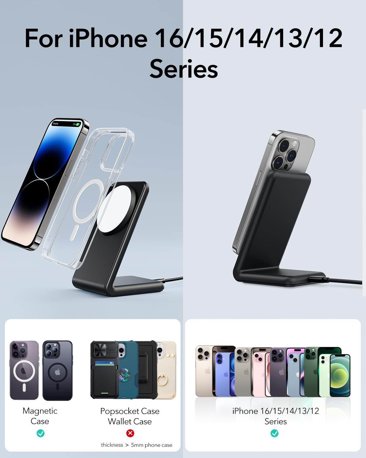Meifigno Magnetic Wireless Charger - 15W Fast Charging Pad with PD 20W USB-C Adapter & Cable | Compatible with iPhone 16/15/14/13/12 Pro Max/Plus/Mini | Perfect for Home, Office & Car Use | Black