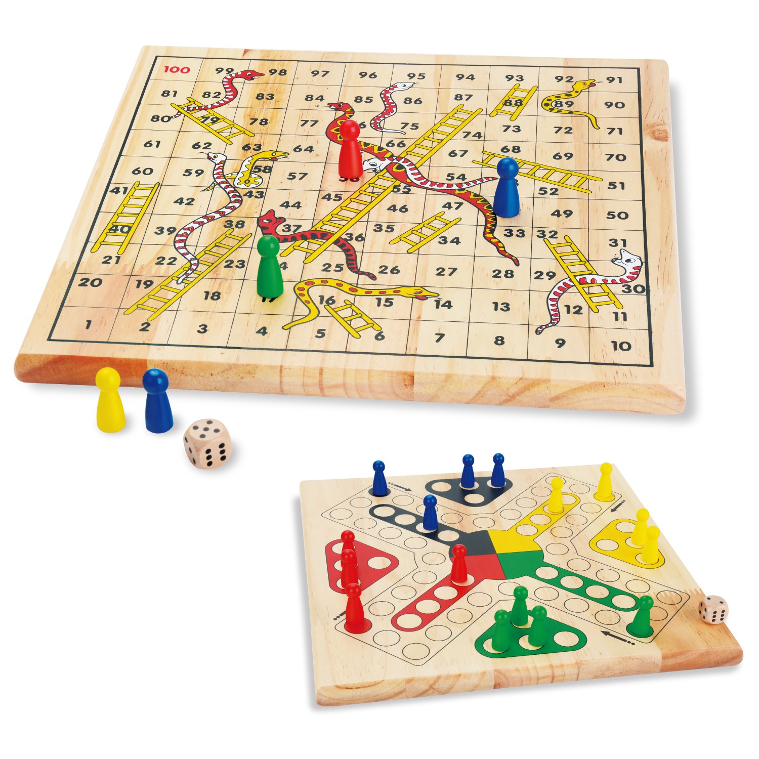 ZONXIE Wooden Snakes and Ladders Board Game - 11.4 Inch Classic Family Fun Game for Kids & Toddlers, Perfect for Indoor Play & Educational Activities