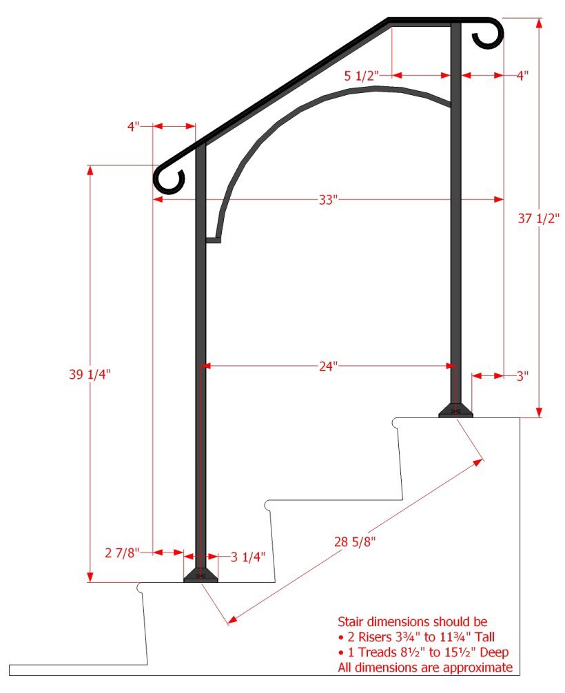 Iron X Handrail Arch #2 (No Fasteners) - Heavy Duty Steel Stair Railing Bracket for Indoor/Outdoor Use - Perfect for Staircases, Balconies, and Deck Railings