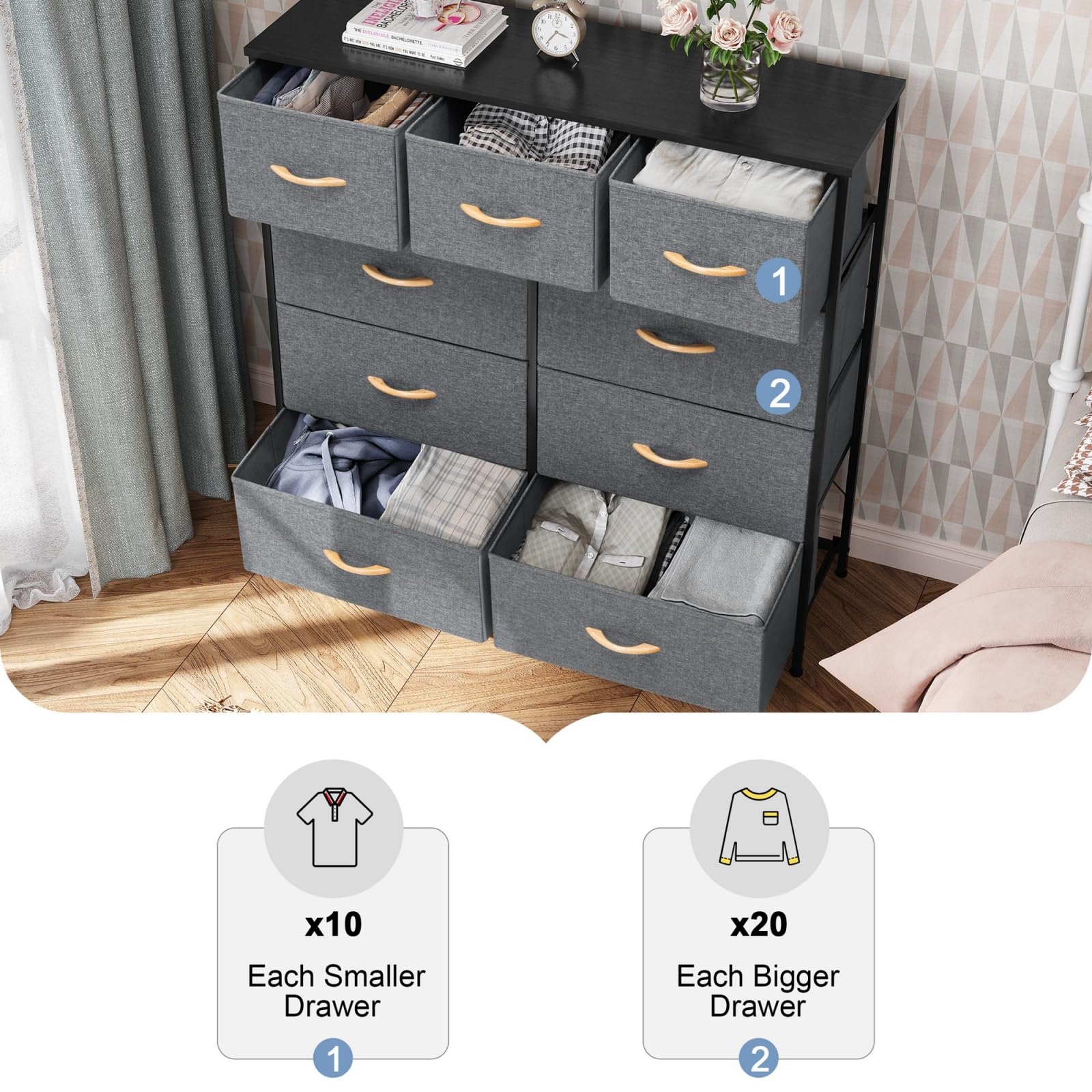 Crestlive White 9-Drawer Tall Dresser for Bedroom - Gray Fabric Storage Organizer for Clothes, Shoes & Accessories | Perfect for Hallway, Entryway & Closet Organization