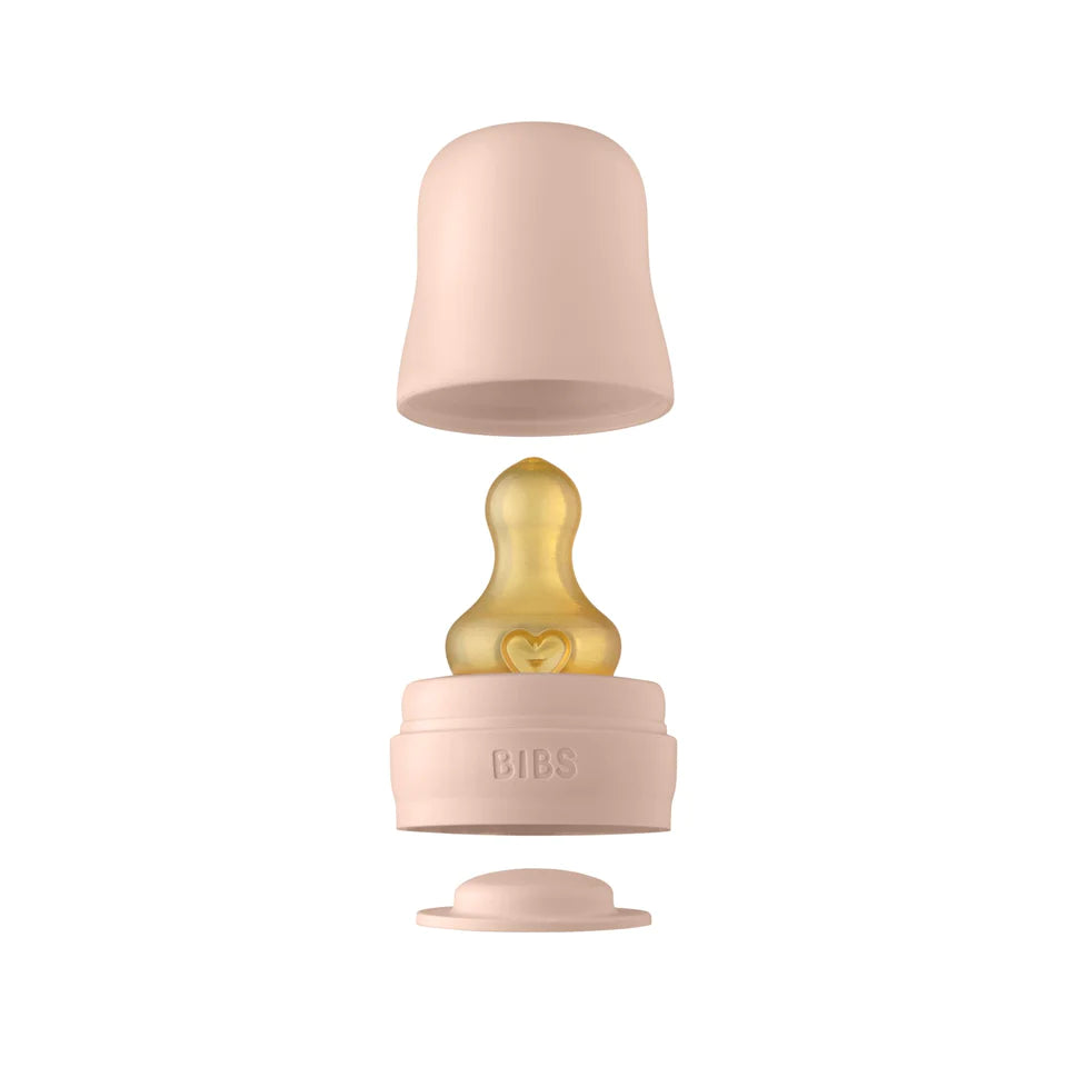 BIBS Baby Glass Bottle Complete Set 225ml (8oz) - BPA-Free, Durable & Safe Infant Feeding Bottles with Natural Rubber Nipple | Perfect for Newborns, Breastfeeding & On-the-Go Parents (Blush Pink)