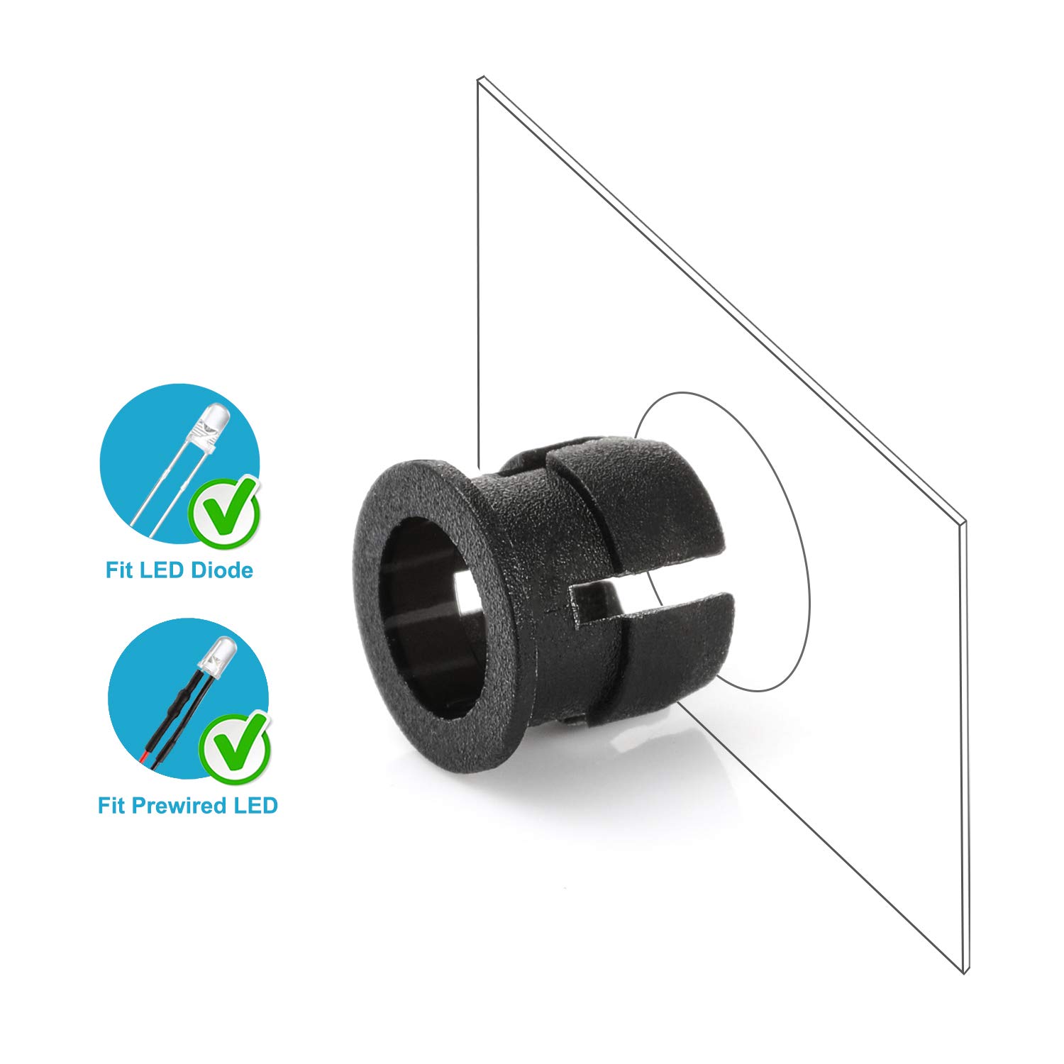 Chanzon 50pcs 5mm LED Holder Flat Head for Light Emitting Diodes - Durable Plastic Mounting Base for LED Bulbs, Diode Lights & Lamps - Perfect for DIY Electronics, Home Lighting Projects & Automotive Applications