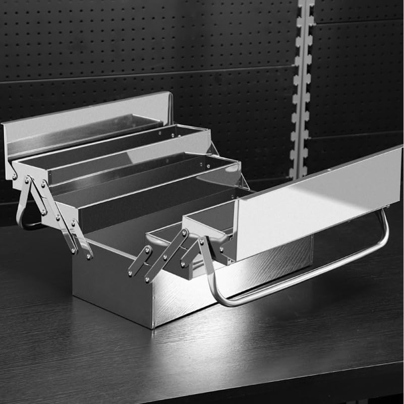 Angoily Stainless Steel Toolbox with 2 Folding Trays - Multipurpose Organizer Storage Case for Home, Office & Workshop | Portable Metal Sewing Box & Craft Organizer with Handle | Perfect for DIY, Art Projects & Tool Storage