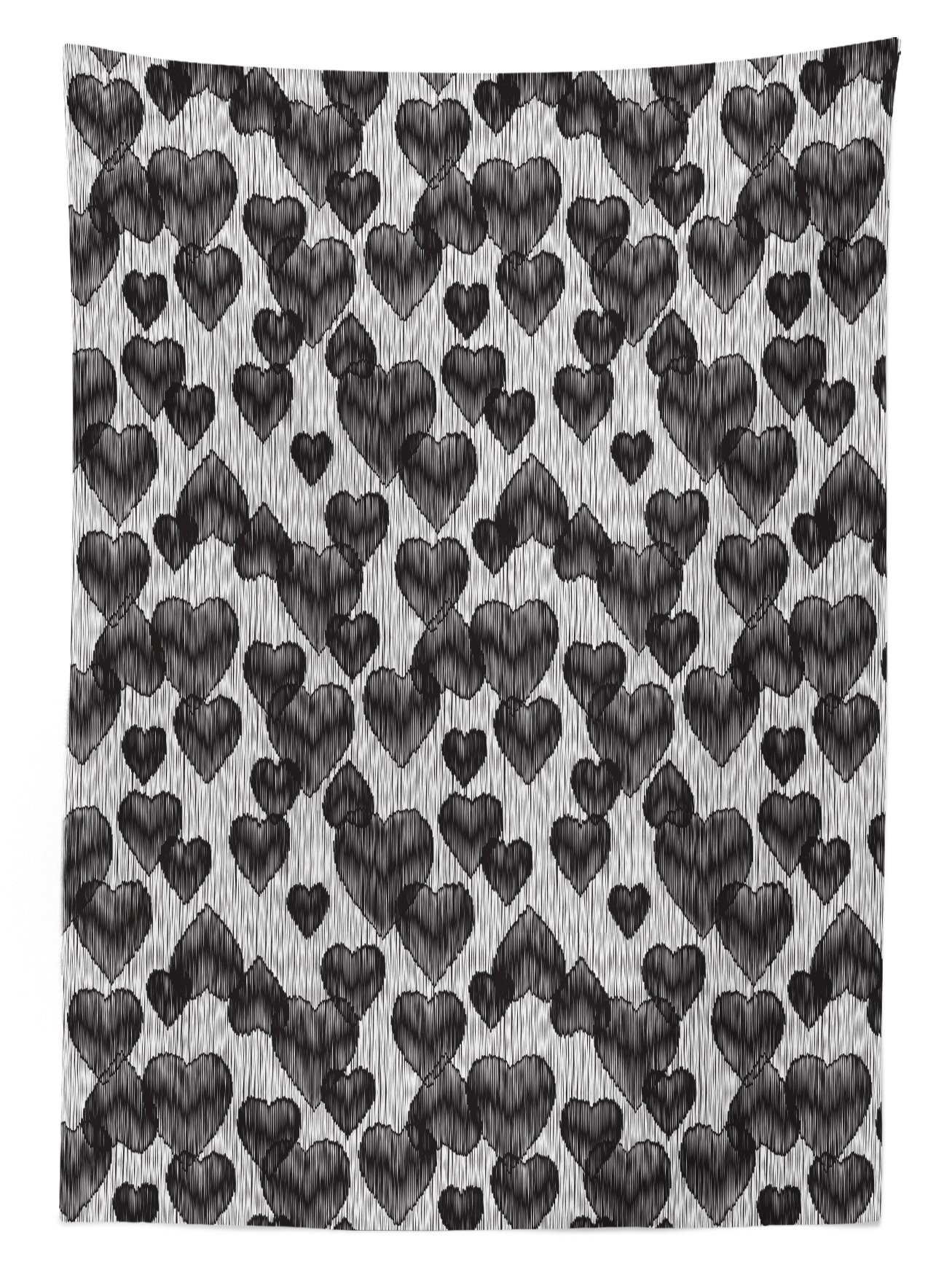 Ambesonne Romantic Gothic Hearts Tattoo Tablecloth - Valentine's Love Graffiti Washable Picnic Table Cover 58x104 Inches - Pale Grey Black for Outdoor Dining, Garden Parties & Date Night Decor