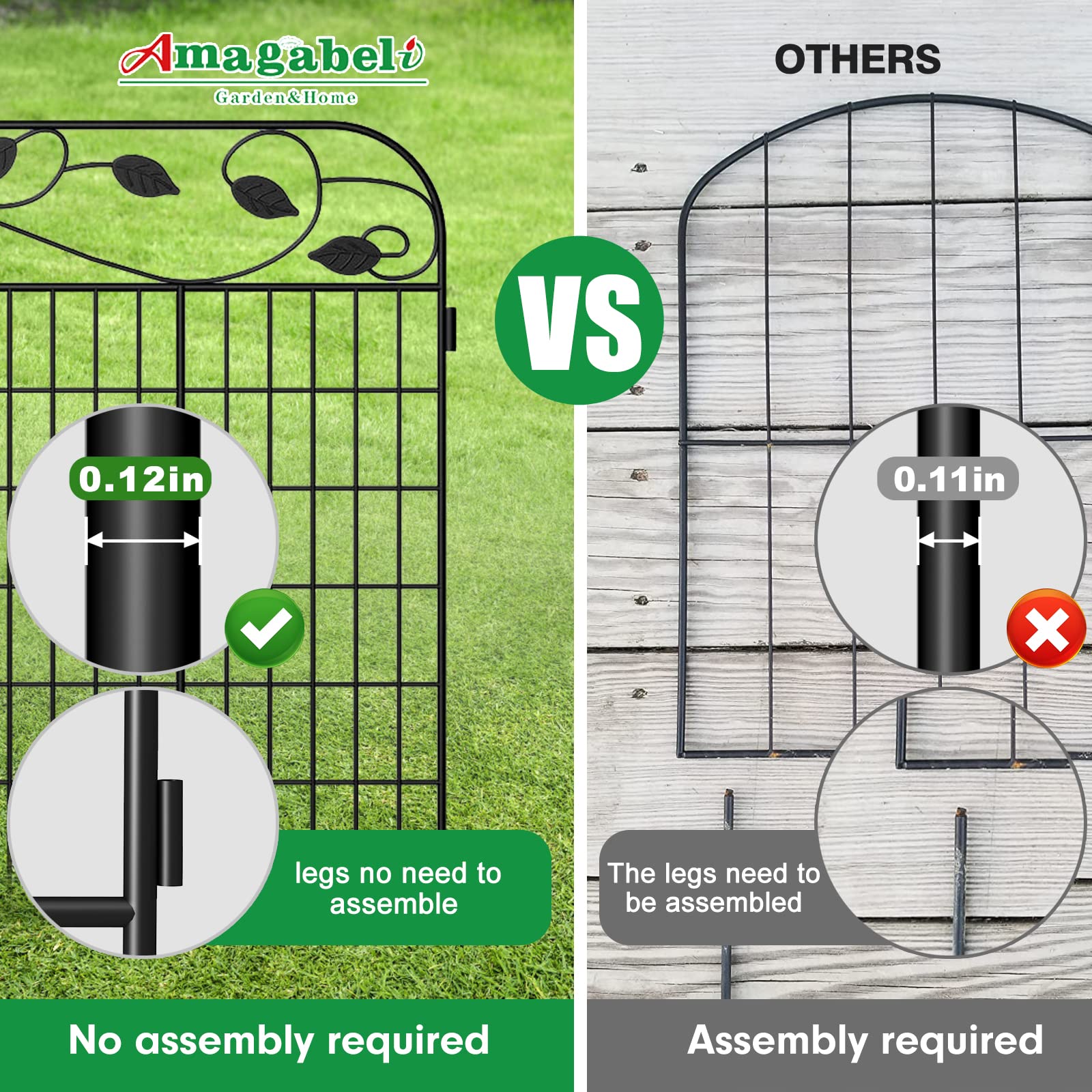 **AMAGABELI GARDEN & HOME 4-Pack 44-Inch High 12-Ft Long Black Decorative Garden Fence Panels - Rustproof Outdoor Dog Fence & Animal Barrier for Yard, Garden, and Home Landscaping**    *(Perfect for Pet Safety, Garden Borders, and Enhancing Outdoor Aesthetics)*